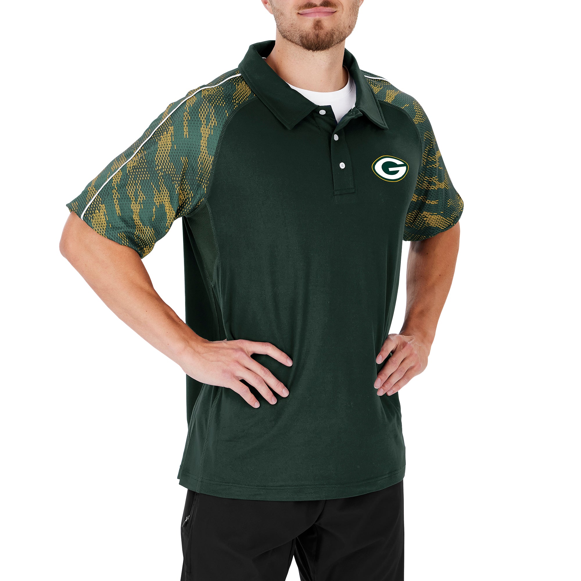 Zubaz NFL Men's Green Bay Packers Elevated Field Polo W/ Viper Print Accent