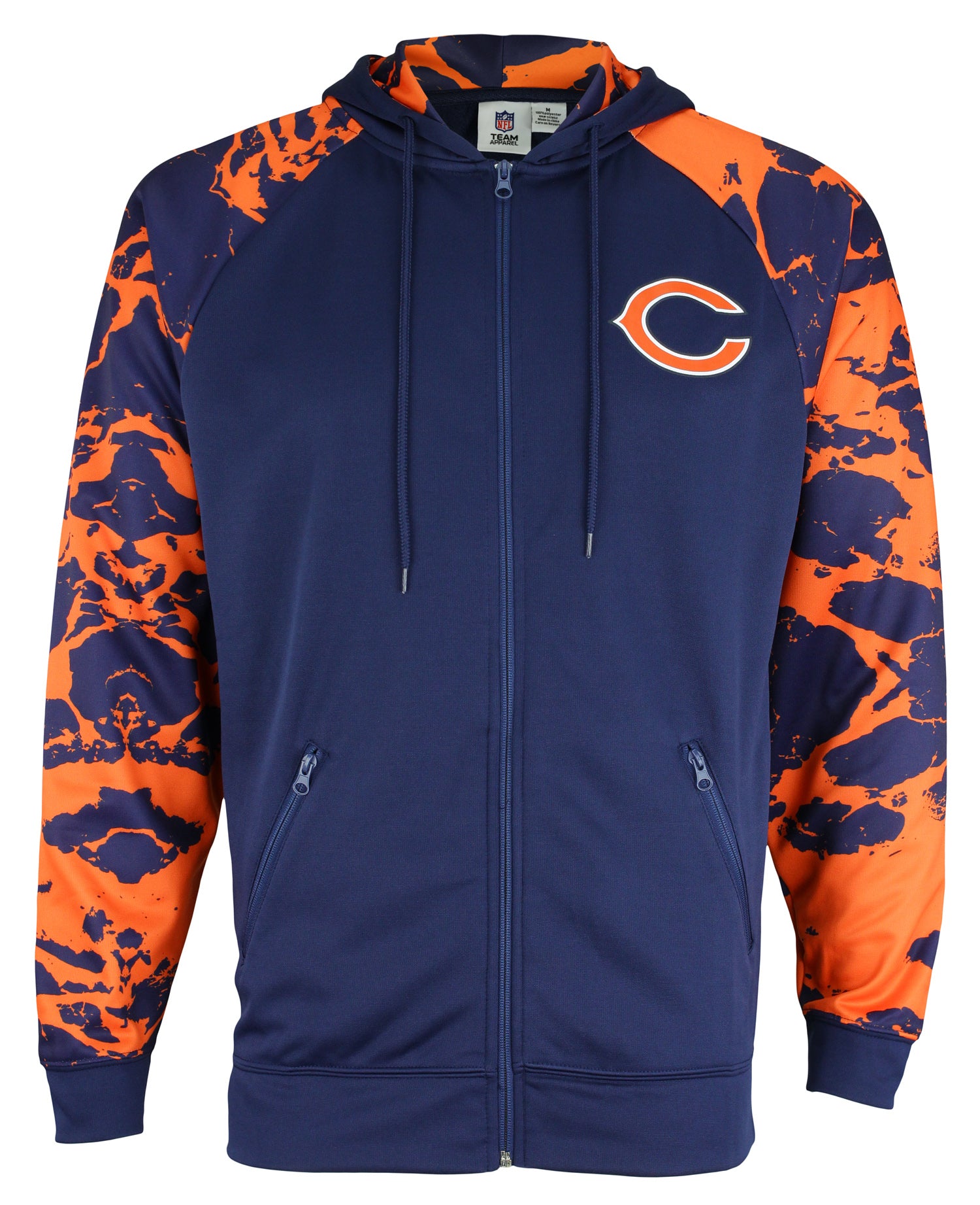 Zubaz NFL Men's Chicago Bears Performance Full Zip Hoodie with Lava Sleeves