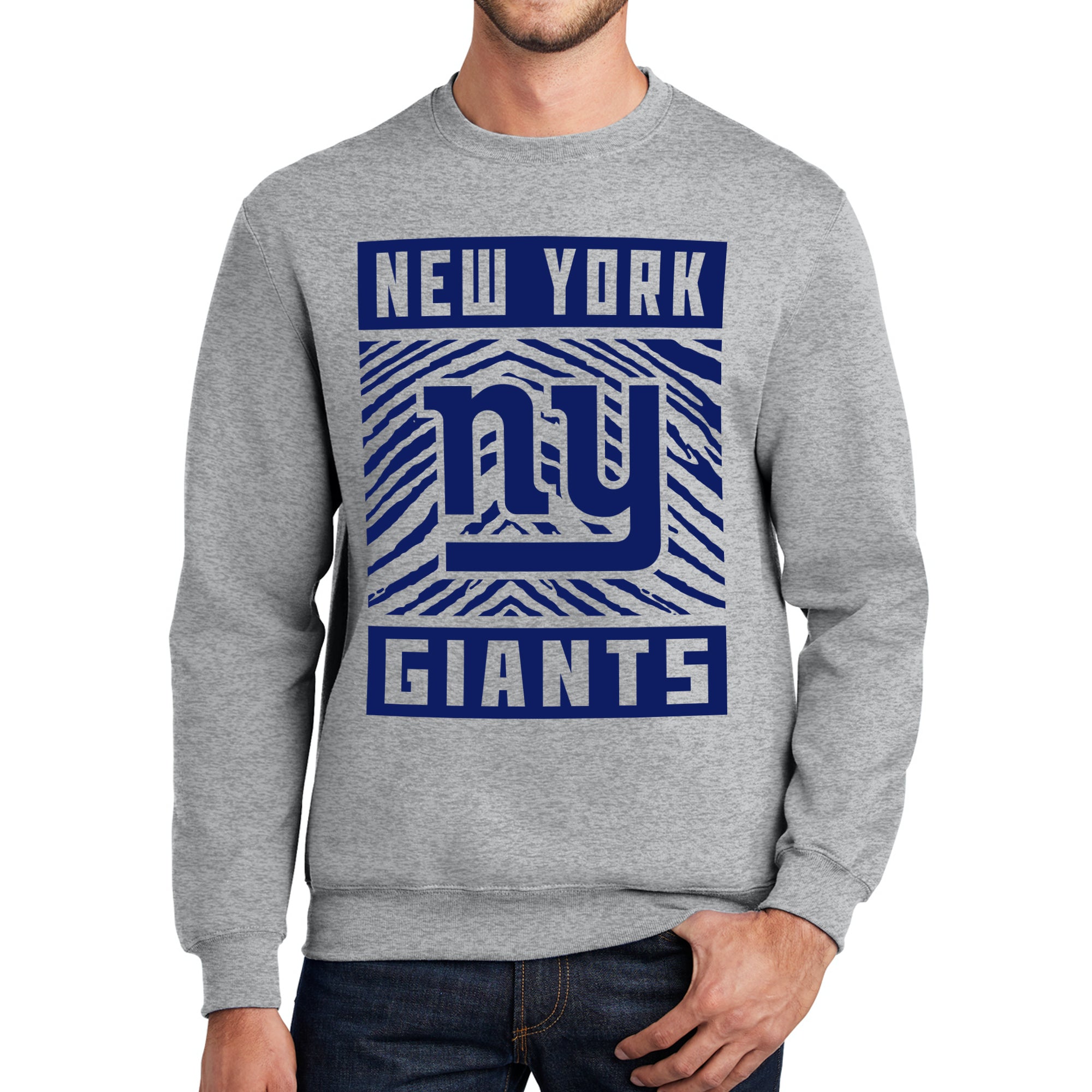 Zubaz NFL Men's New York Giants Athletic Heather Gray Crew Neck Sweatshirt with Single Color Zebra Graphic