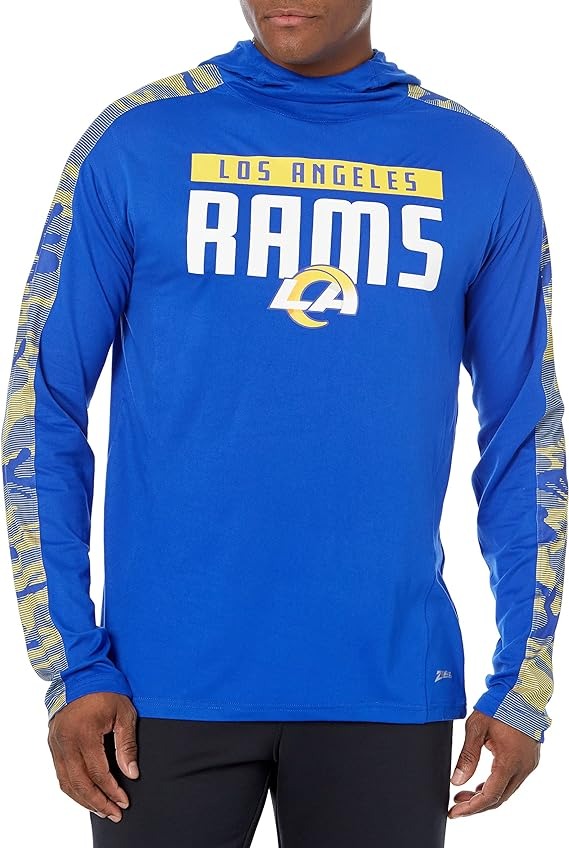 Zubaz NFL Los Angeles Rams Men's Lightweight Performance Hoodie, Rams Blue with Yellow Camo Sleeve Accents