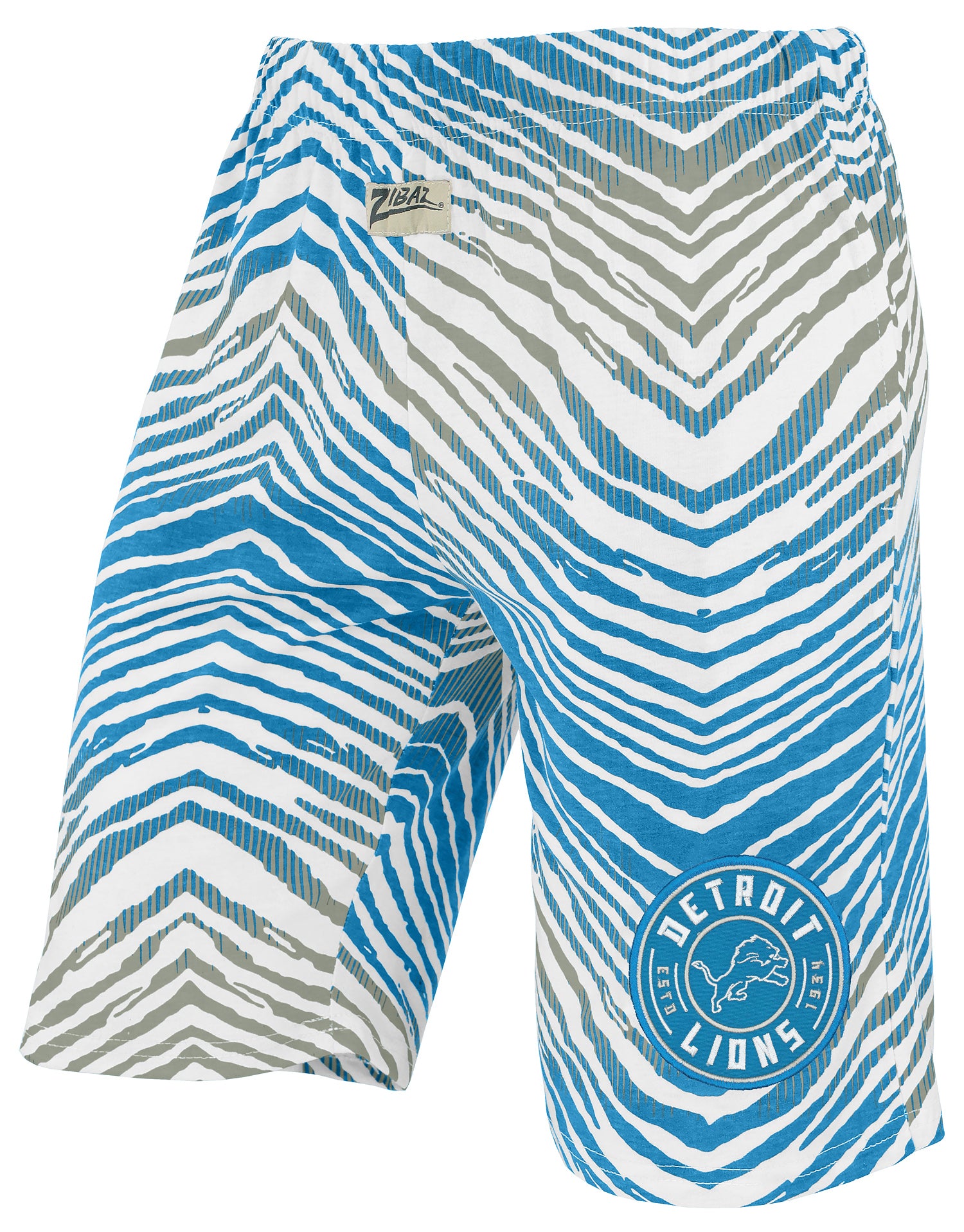 Zubaz NFL Adult Unisex Z88 Embroidered Zebra Ombre TMC Shorts, Detroit Lions