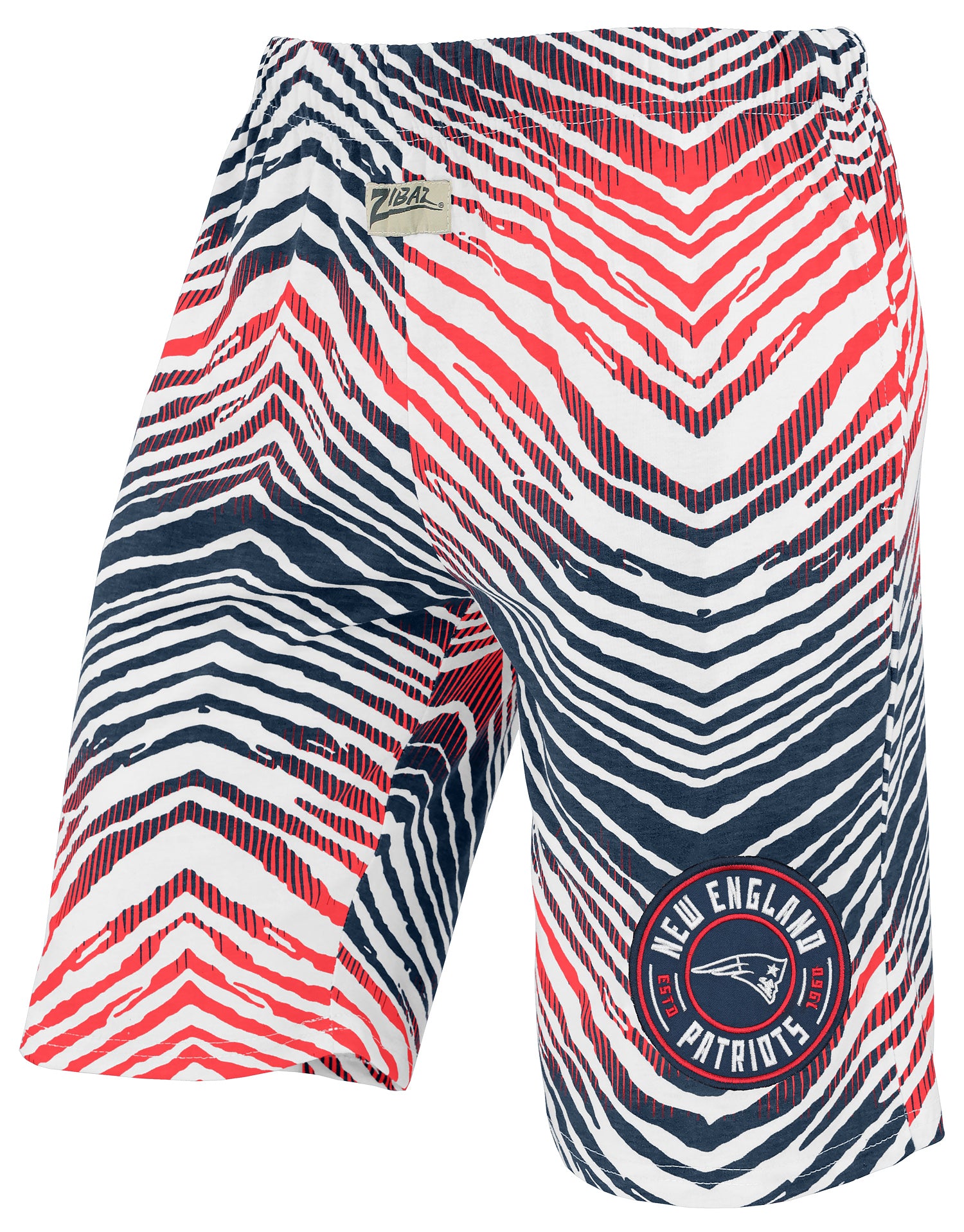 Zubaz NFL Adult Unisex Z88 Embroidered Zebra Ombre TMC Shorts, New England Patriots