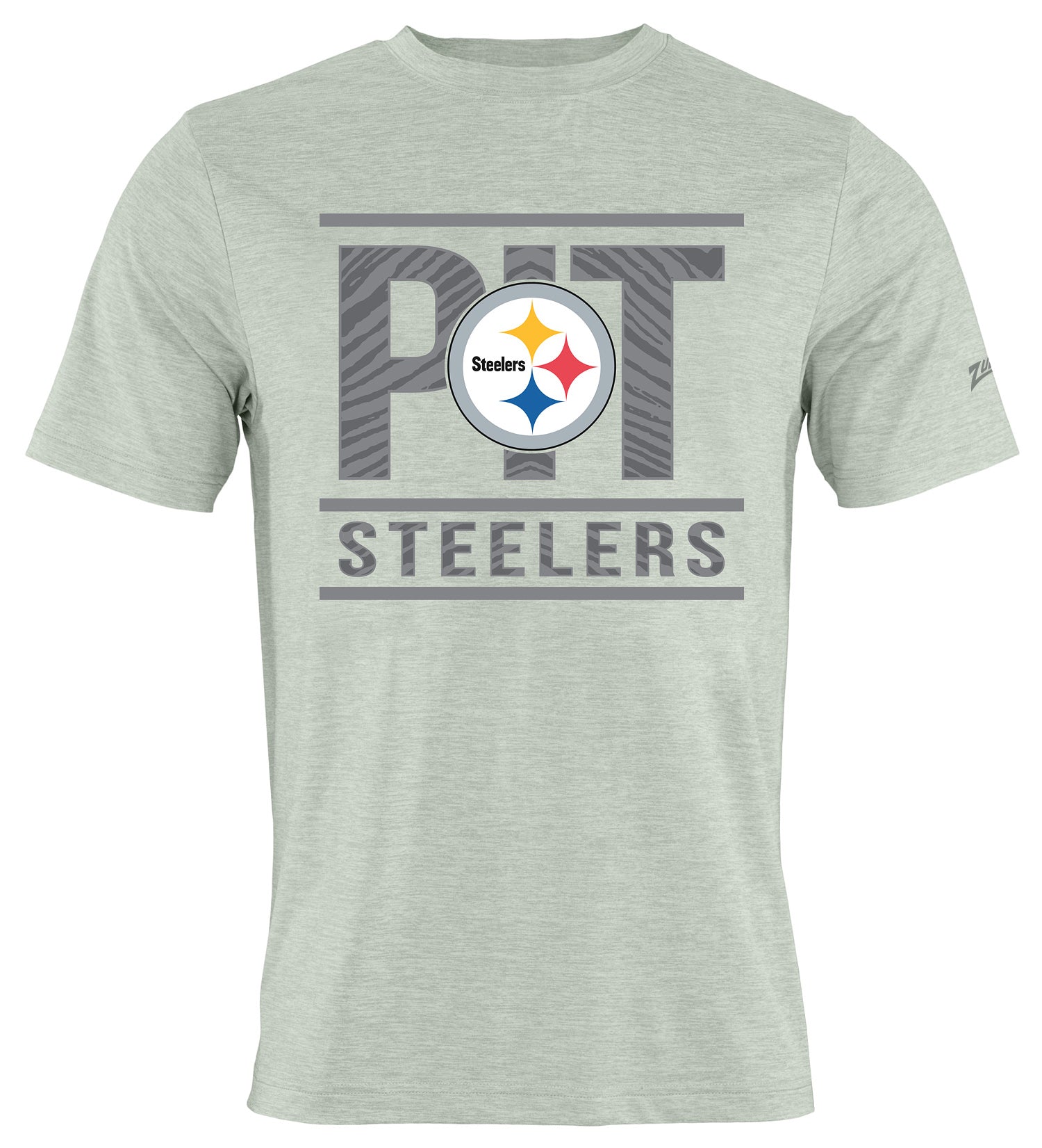 Zubaz NFL Men's Goal Line Heather Gray Short Sleeve T-Shirt, Pittsburgh Steelers