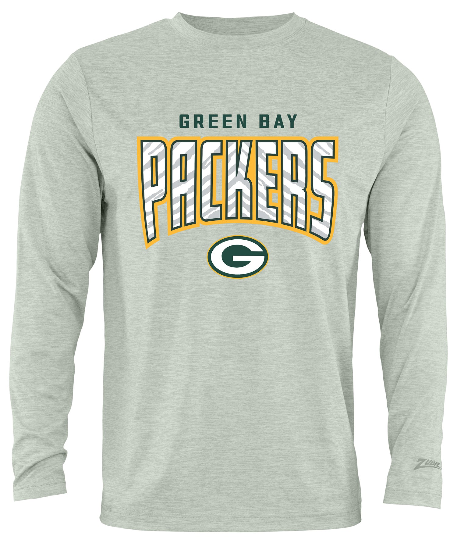 Zubaz NFL Men's Hail Mary Heather Gray Long Sleeve T-Shirt, Green Bay Packers