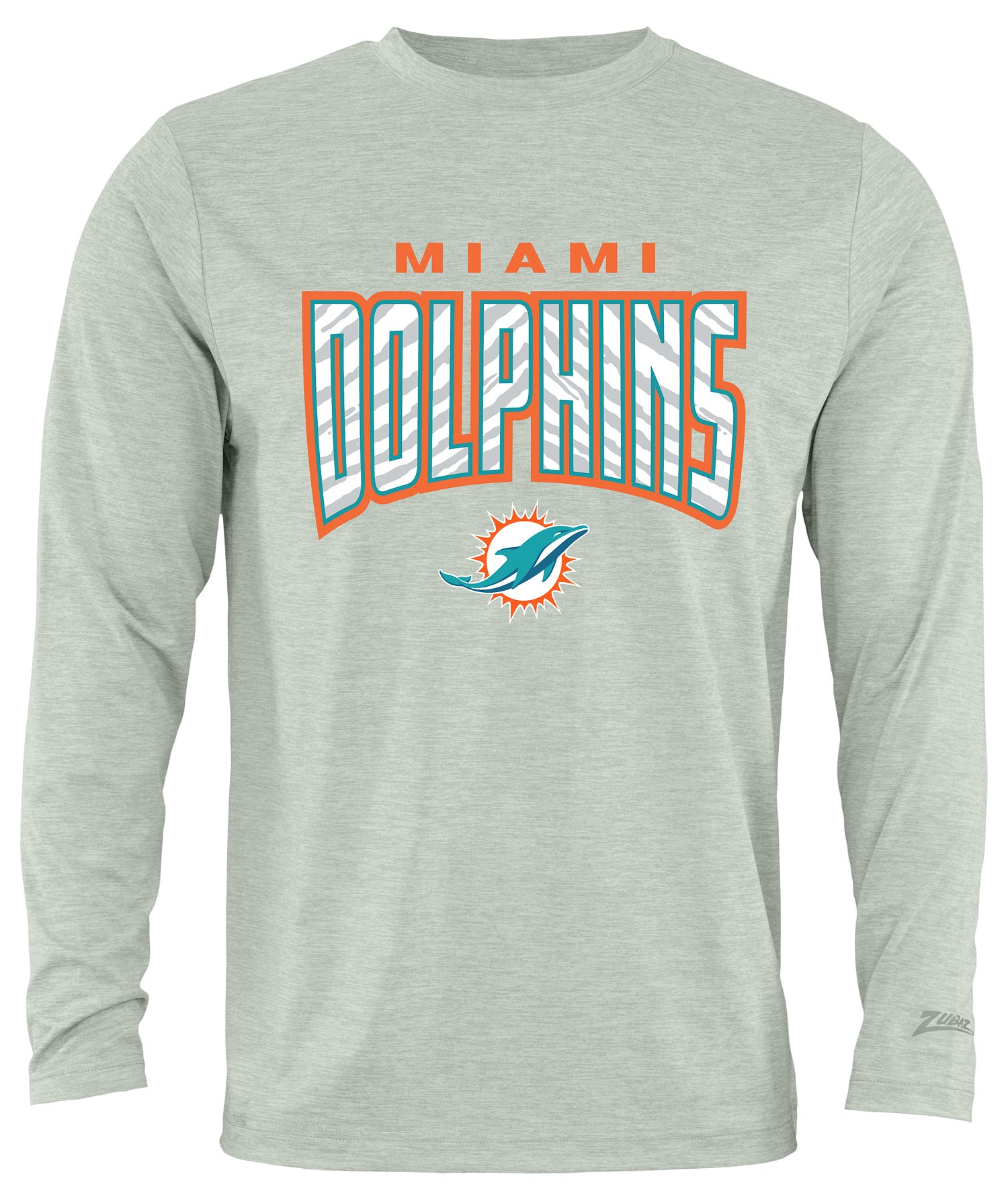 Zubaz NFL Men's Hail Mary Heather Gray Long Sleeve T-Shirt, Miami Dolphins