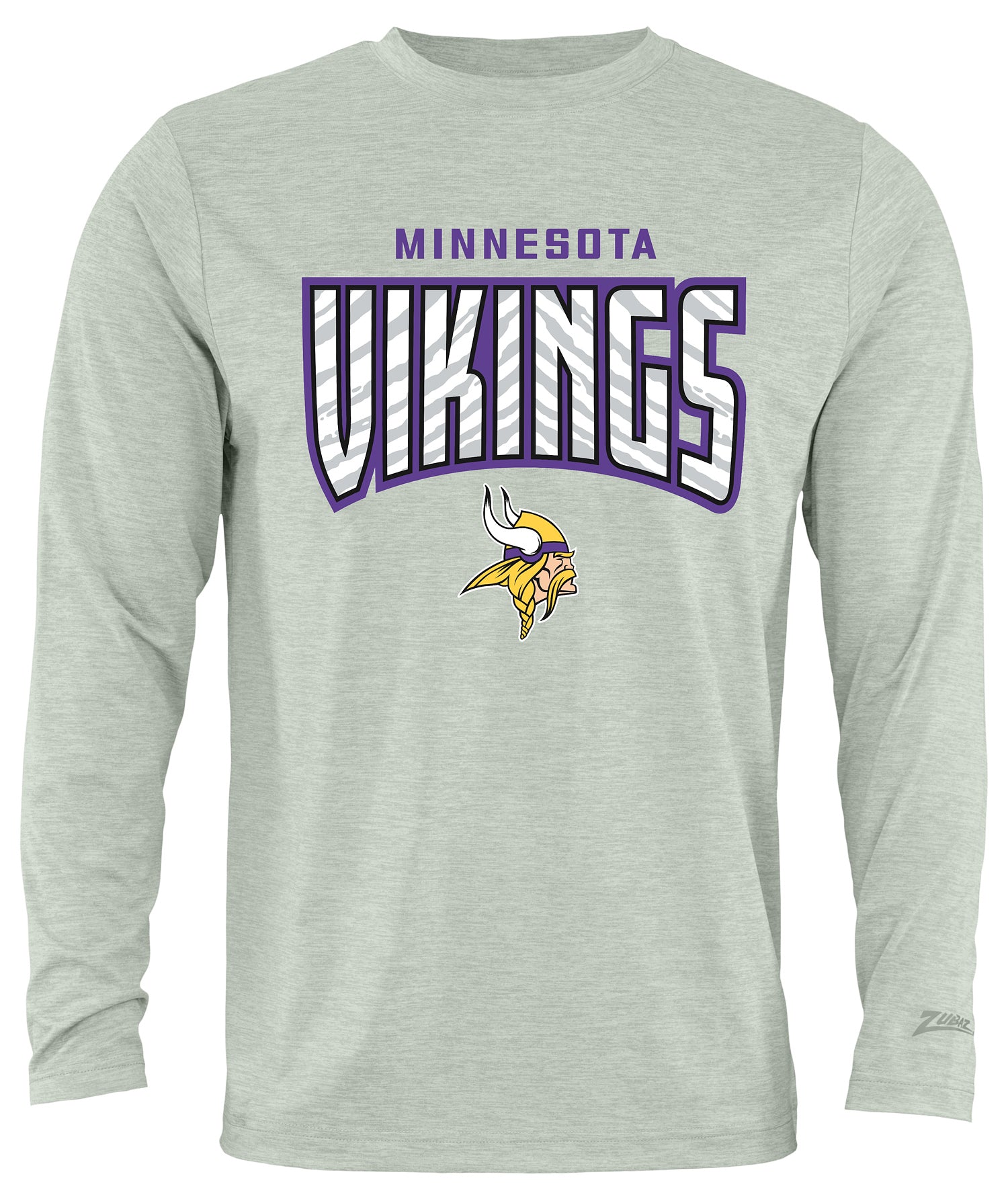 Zubaz NFL Men's Hail Mary Heather Gray Long Sleeve T-Shirt, Minnesota Vikings