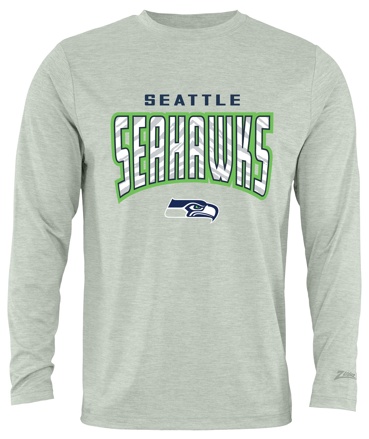 Zubaz NFL Men's Hail Mary Heather Gray Long Sleeve T-Shirt, Seattle Seahawks