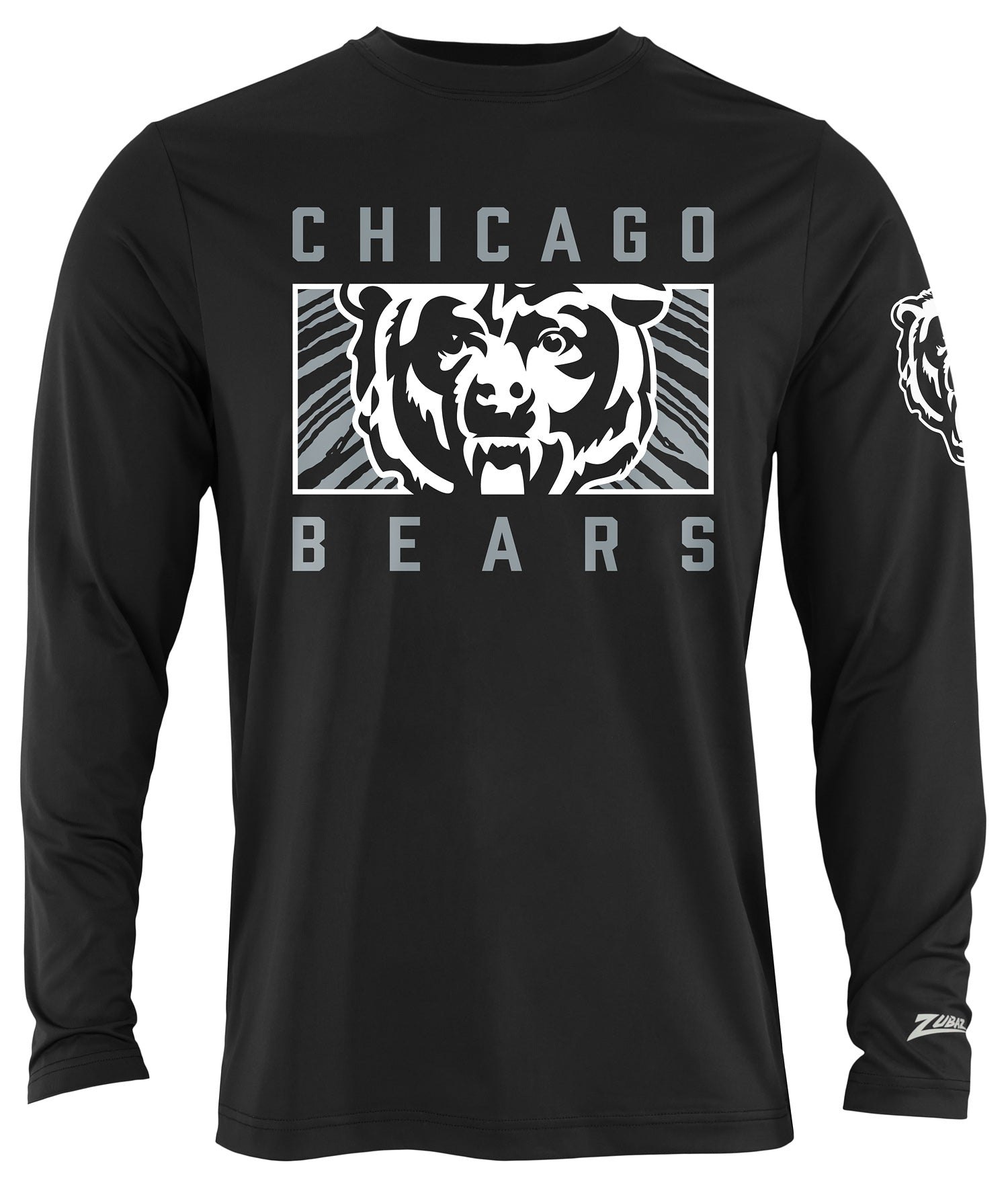 Zubaz NFL Men's Black End Zone Long Sleeve T-Shirt, Chicago Bears