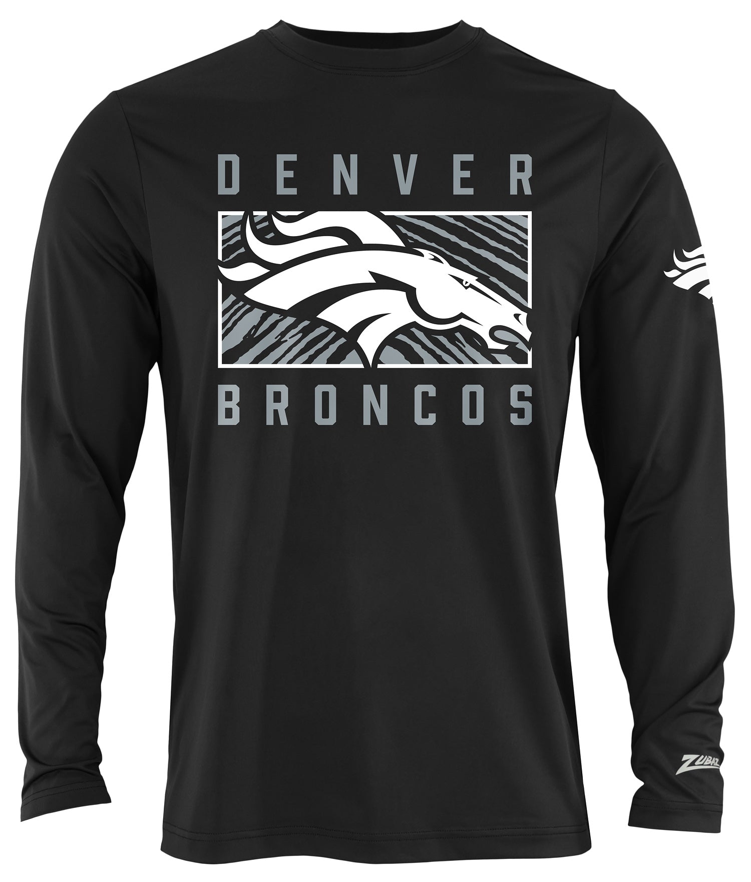 Zubaz NFL Men's Black End Zone Long Sleeve T-Shirt, Denver Broncos