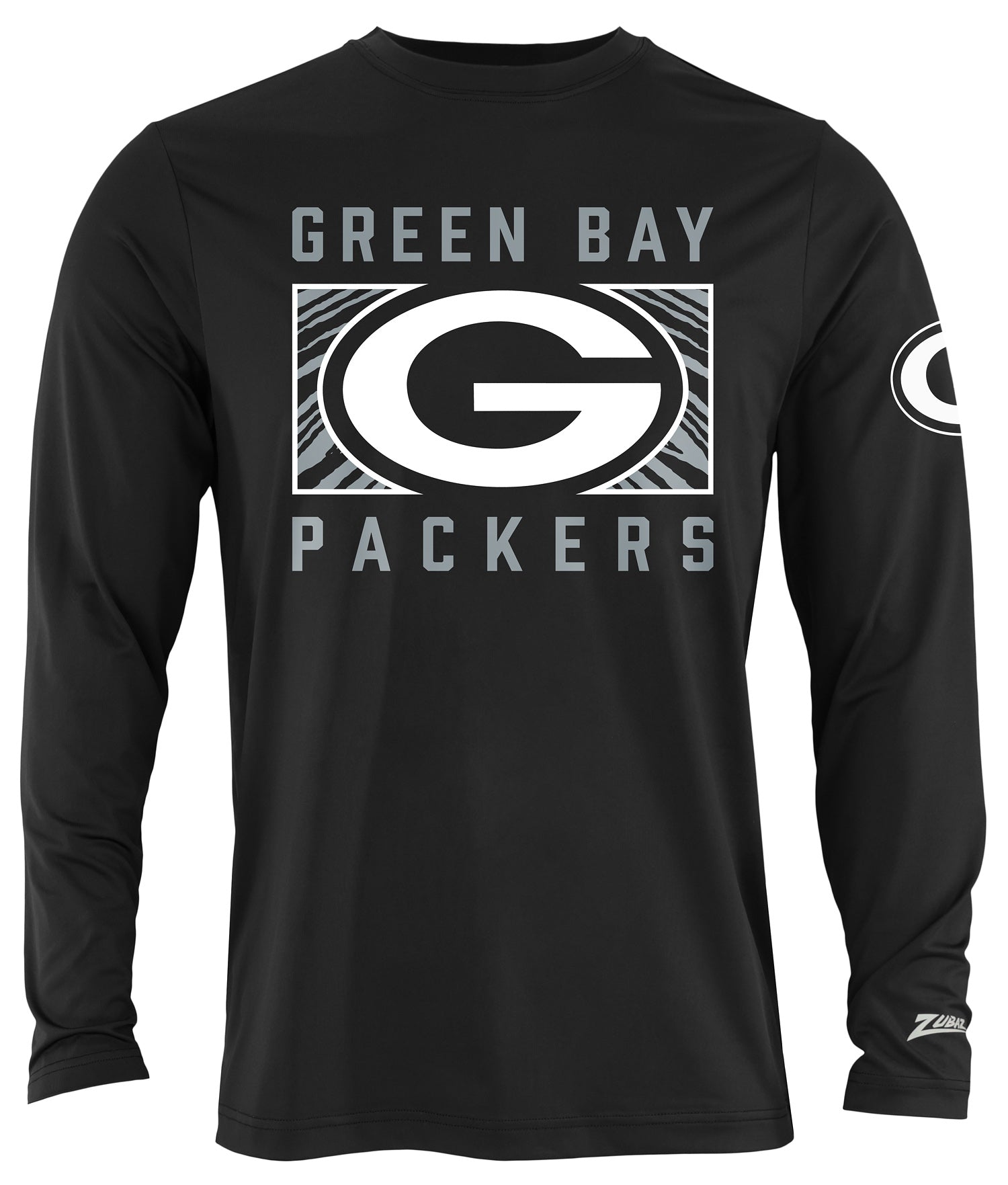Zubaz NFL Men's Black End Zone Long Sleeve T-Shirt, Green Bay Packers
