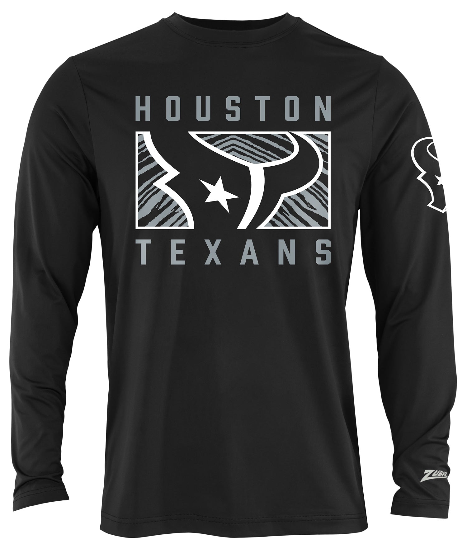 Zubaz NFL Men's Black End Zone Long Sleeve T-Shirt, Houston Texans