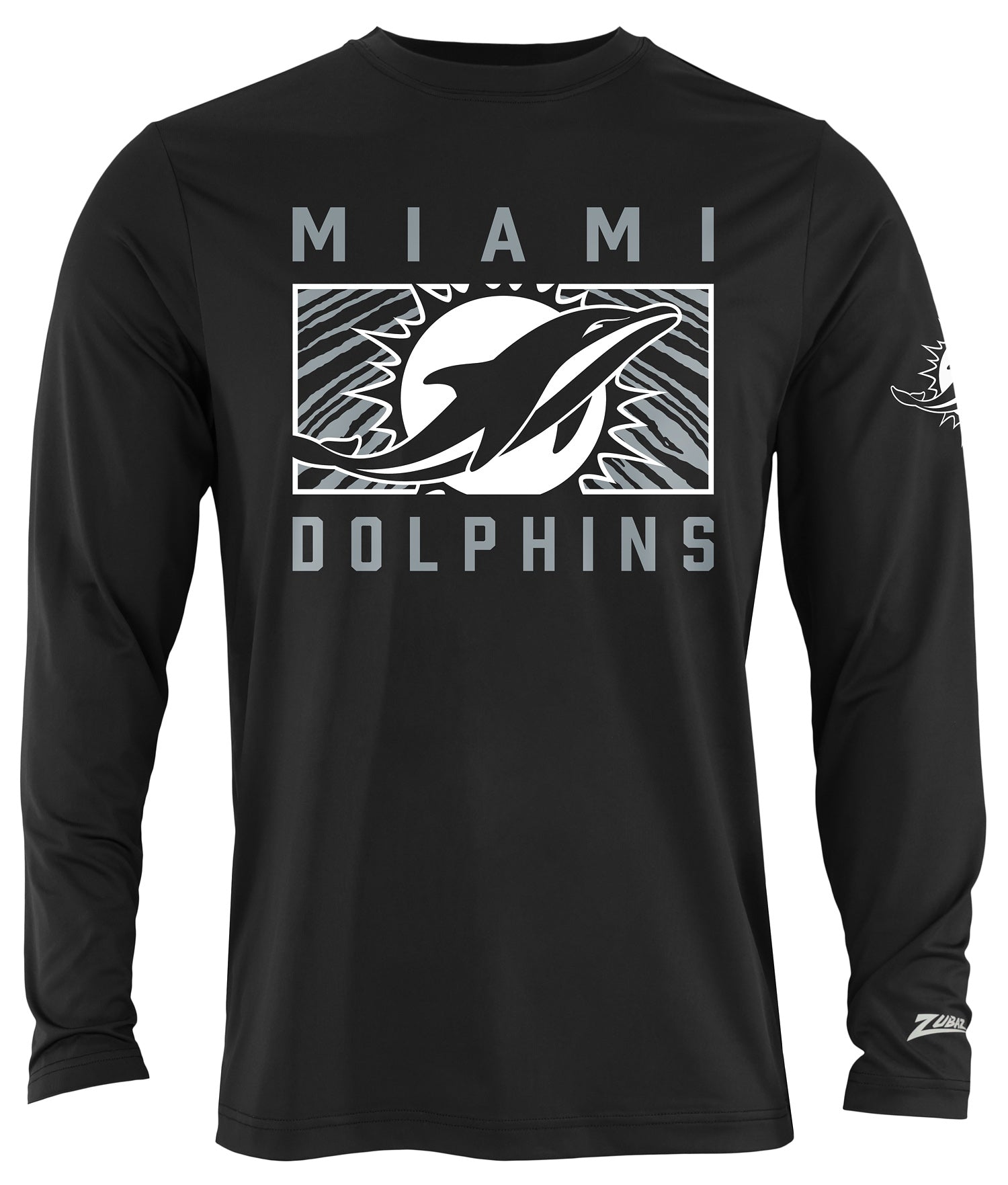Zubaz NFL Men's Black End Zone Long Sleeve T-Shirt, Miami Dolphins