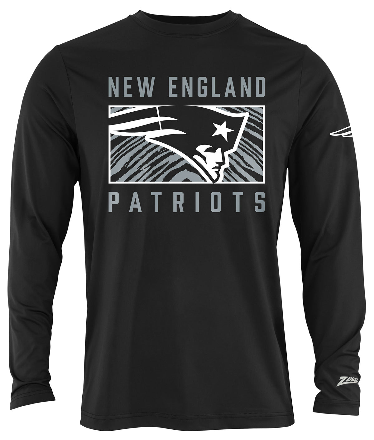 Zubaz NFL Men's Black End Zone Long Sleeve T-Shirt, New England Patrio