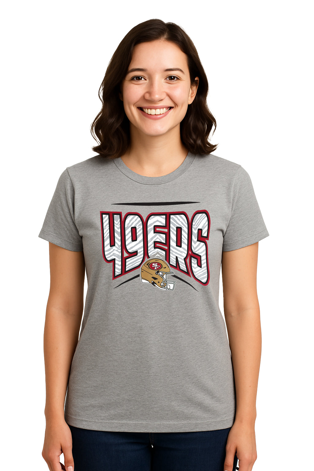 Zubaz NFL Women's Quarterback Heather Gray Color Short Sleeve T-Shirt,