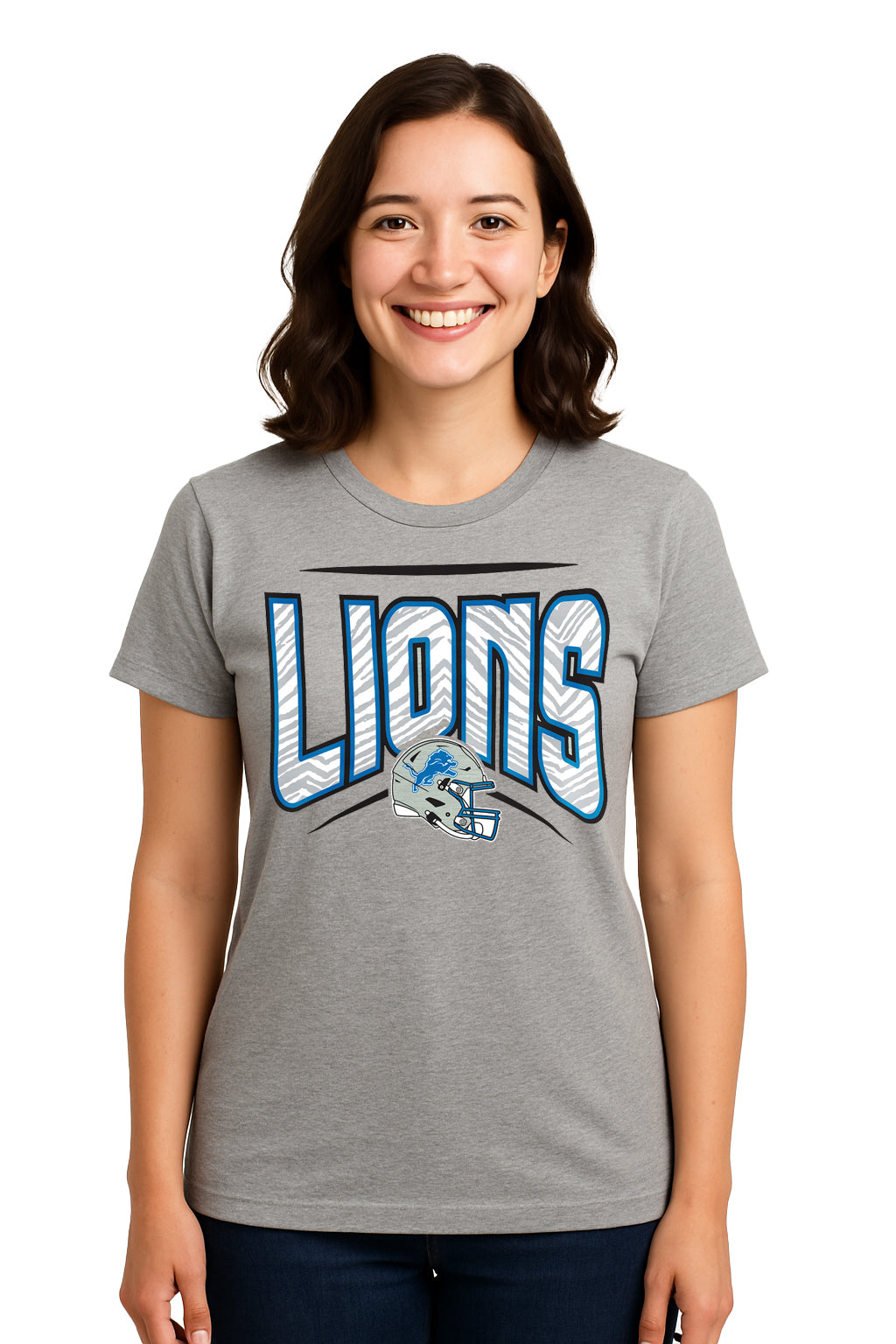 Zubaz NFL Women's Quarterback Heather Gray Color Short Sleeve T-Shirt, Detroit Lions