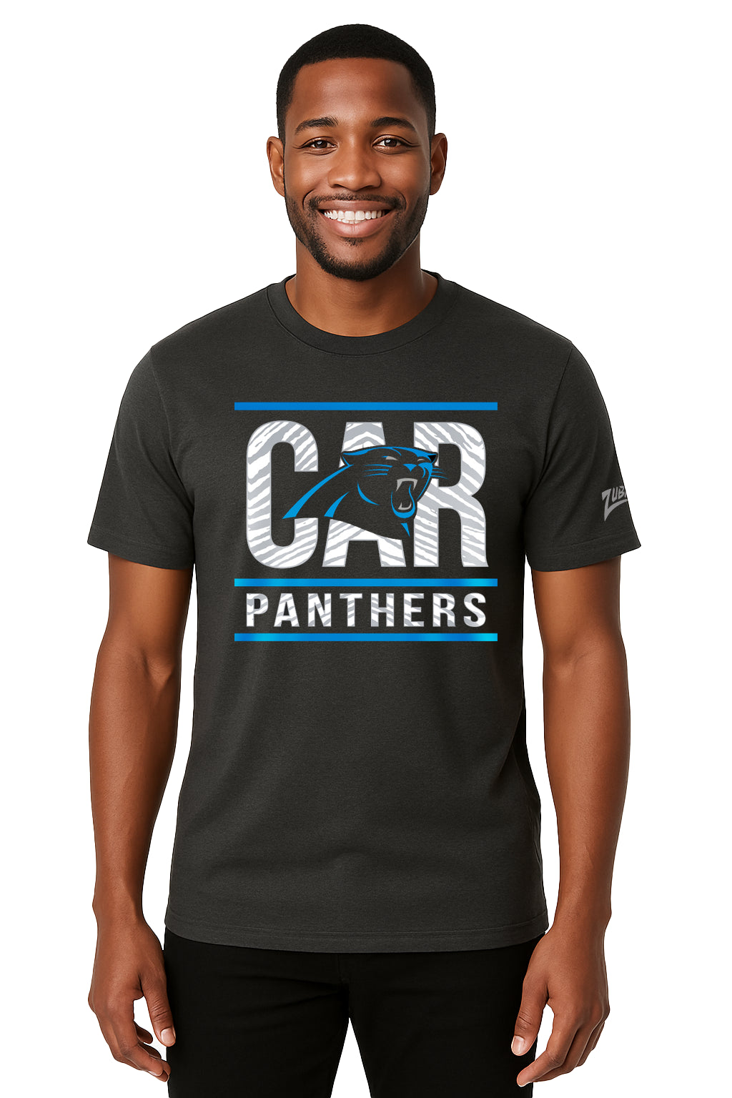 Zubaz NFL Men's Goal Line Team Color Short Sleeve T-Shirt, Carolina Pa
