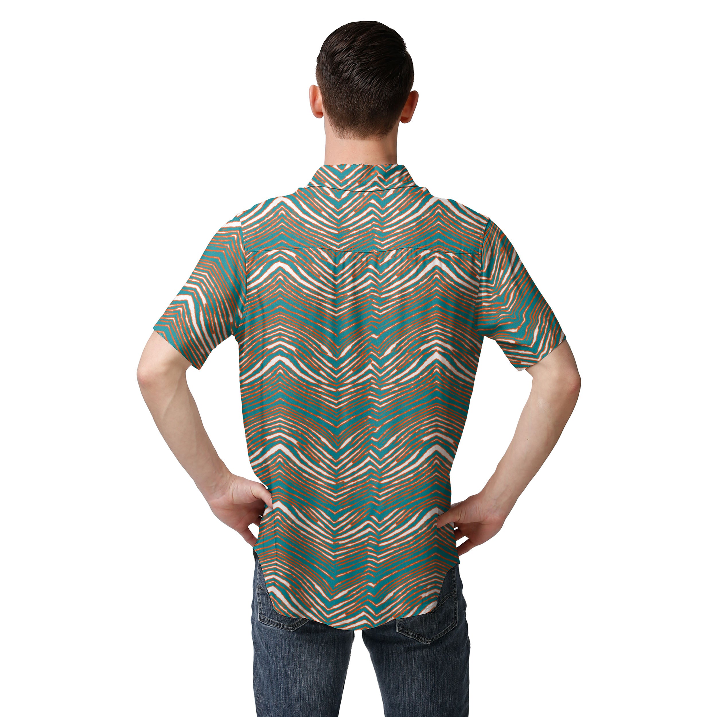 Zubaz NFL Men's Miami Dolphins Exclusive Button Up Shirt