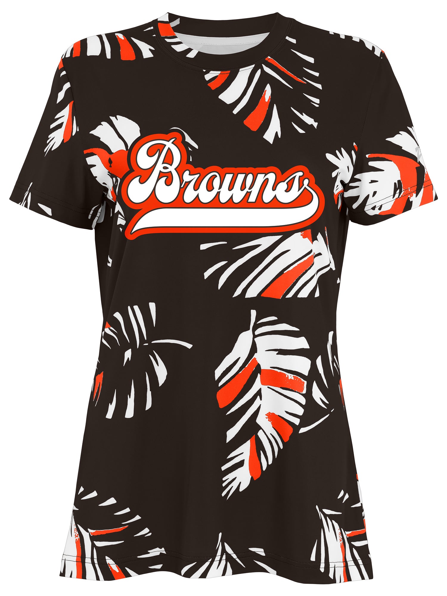 Zubaz NFL Womens Leaf Team Color Script Short Sleeve T-Shirt, Clevelan