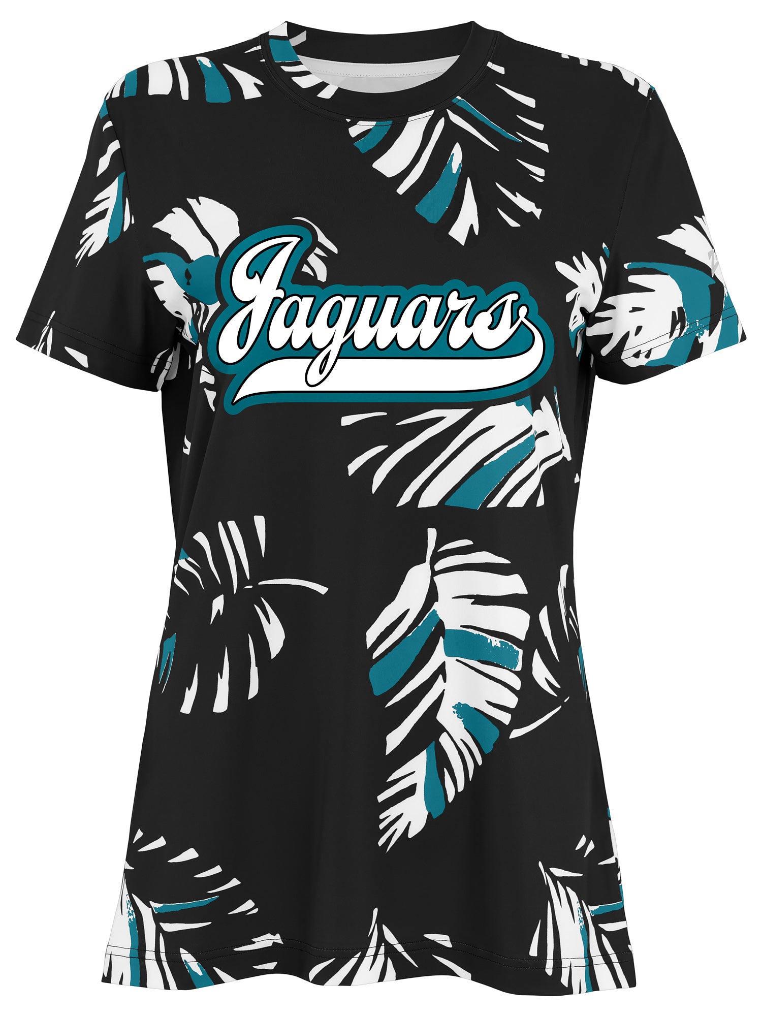 Zubaz NFL Womens Leaf Team Color Script Short Sleeve T-Shirt, Jacksonville Jaguars