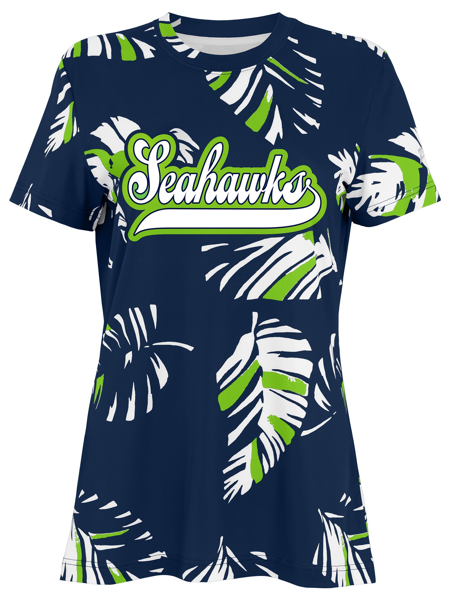Zubaz NFL Womens Leaf Team Color Script Short Sleeve T-Shirt, Seattle