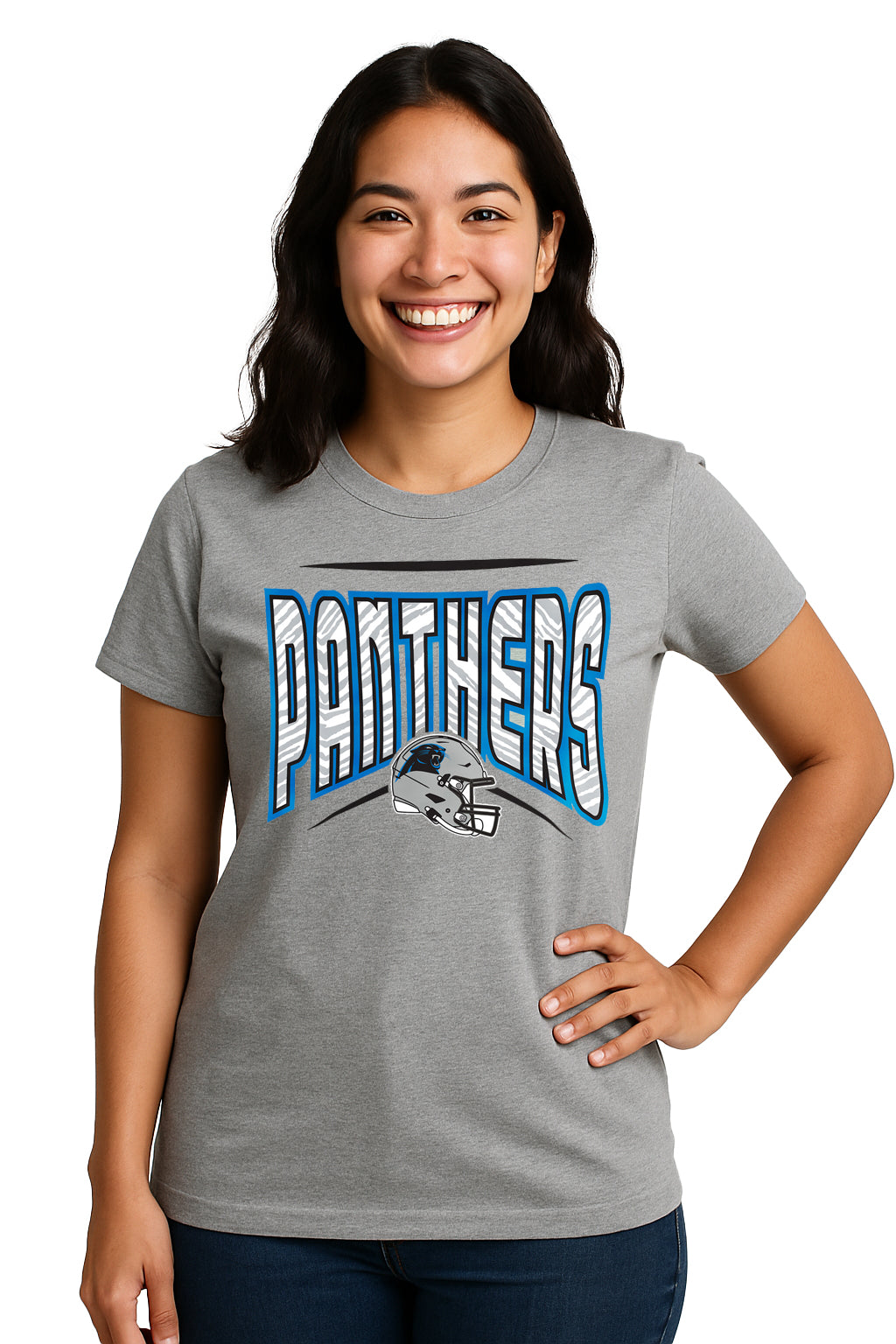 Zubaz NFL Women's Quarterback Heather Gray Color Short Sleeve T-Shirt, Carolina Panthers