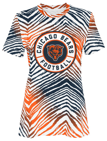 Zubaz NFL Women's Zebra 2 Team Color Circle Logo Short Sleeve T-Shirt, Chicago Bears