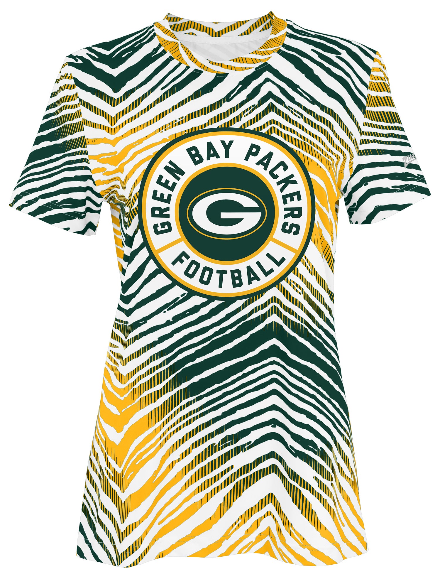 Zubaz NFL Women's Zebra 2 Team Color Circle Logo Short Sleeve T-Shirt, Green Bay Packers