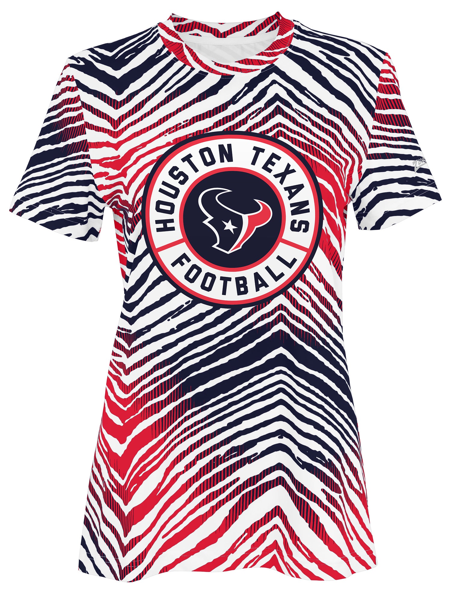 Zubaz NFL Women's Zebra 2 Team Color Circle Logo Short Sleeve T-Shirt, Houston Texans
