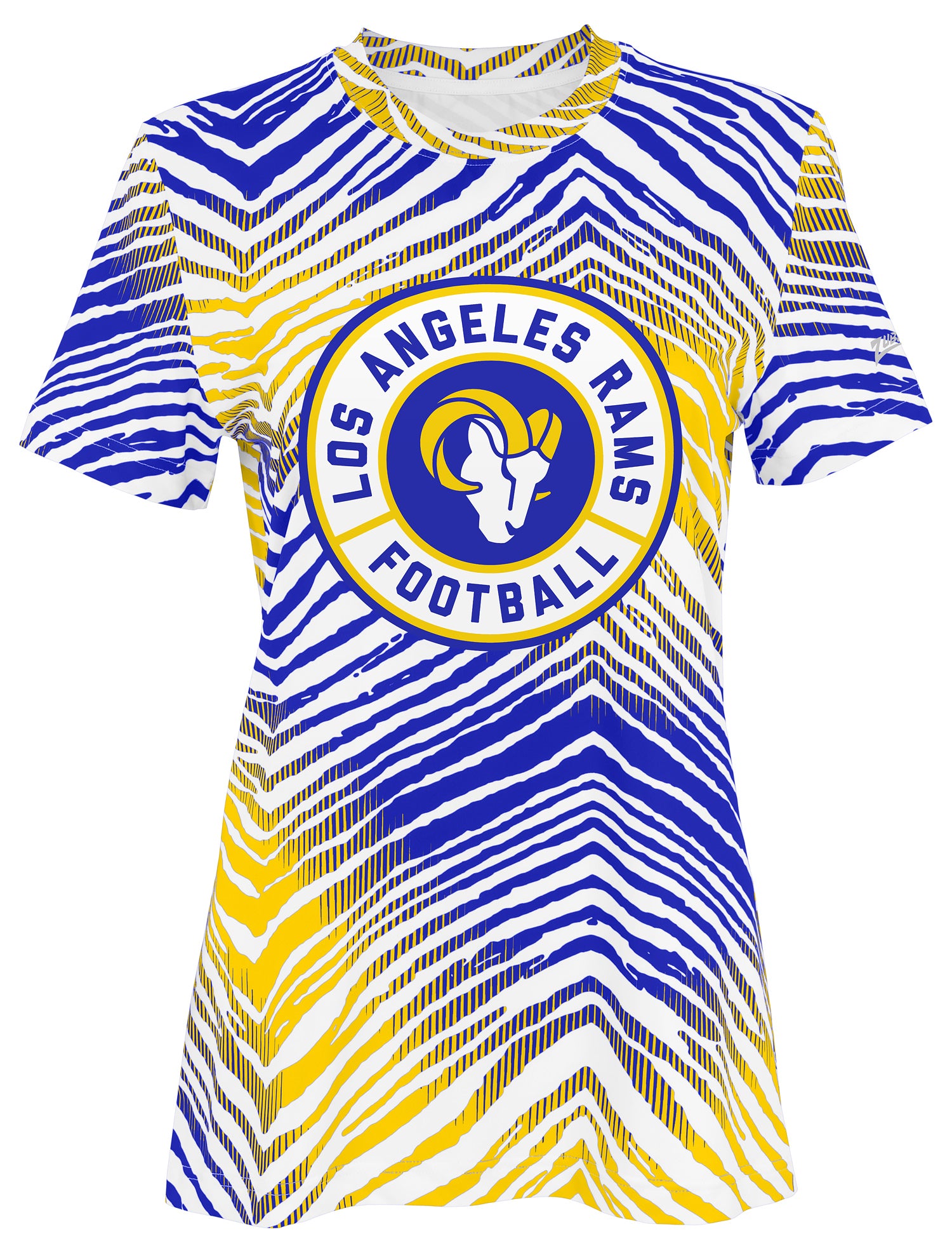Zubaz NFL Women's Zebra 2 Team Color Circle Logo Short Sleeve T-Shirt, Los Angeles Rams