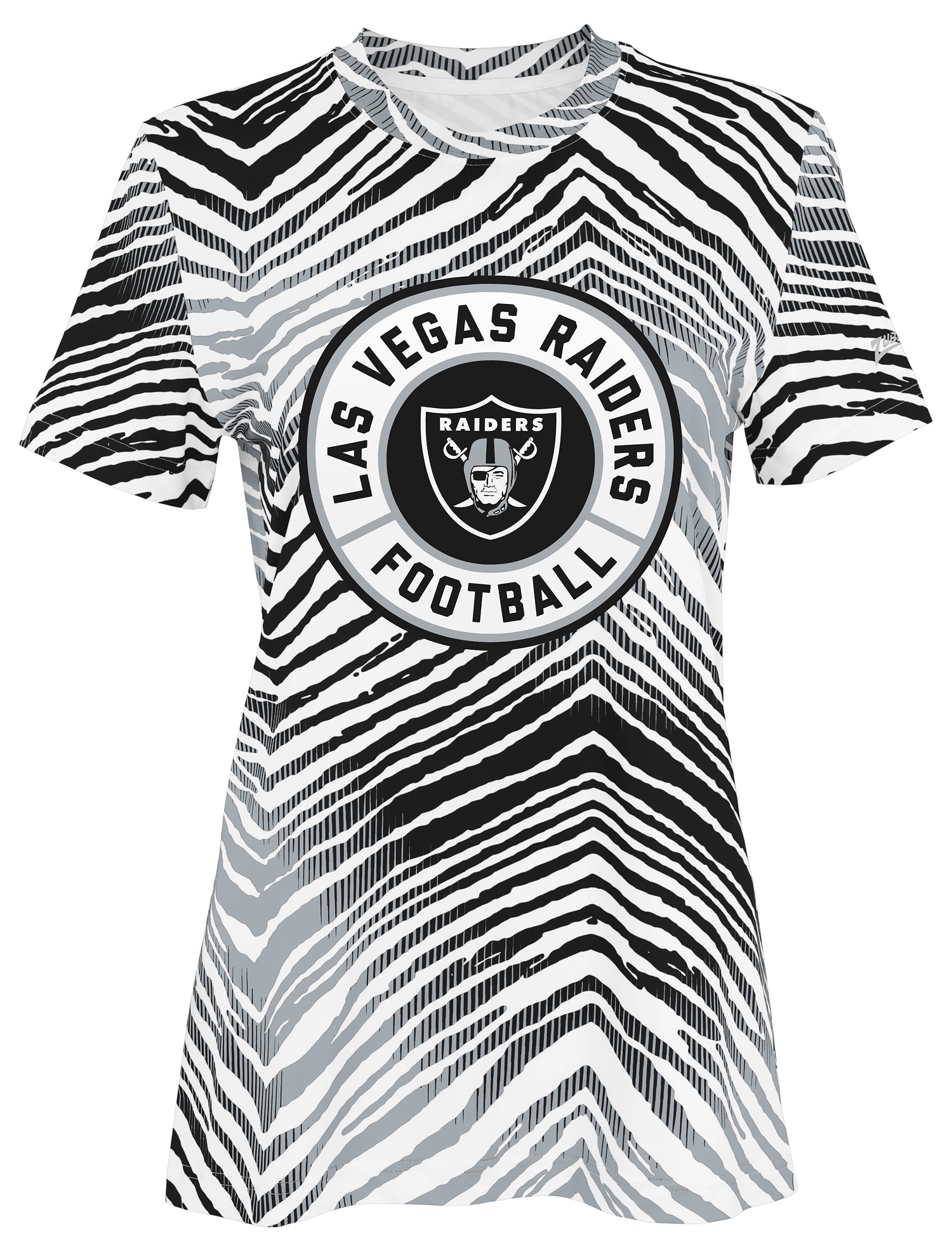 Zubaz NFL Women's Zebra 2 Team Color Circle Logo Short Sleeve T-Shirt, Las Vegas Raiders