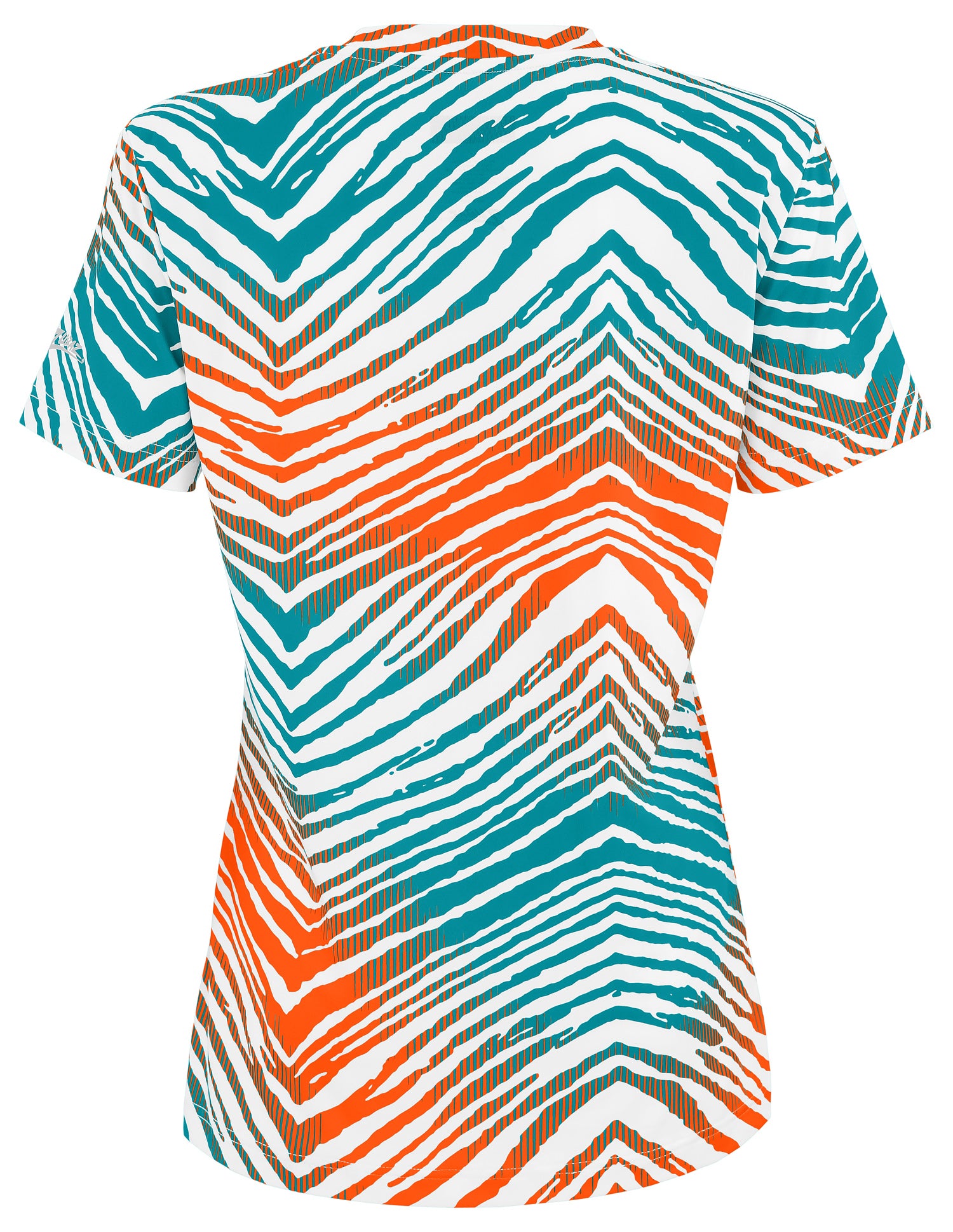 Zubaz NFL Women's Zebra 2 Team Color Circle Logo Short Sleeve T-Shirt, Miami Dolphins