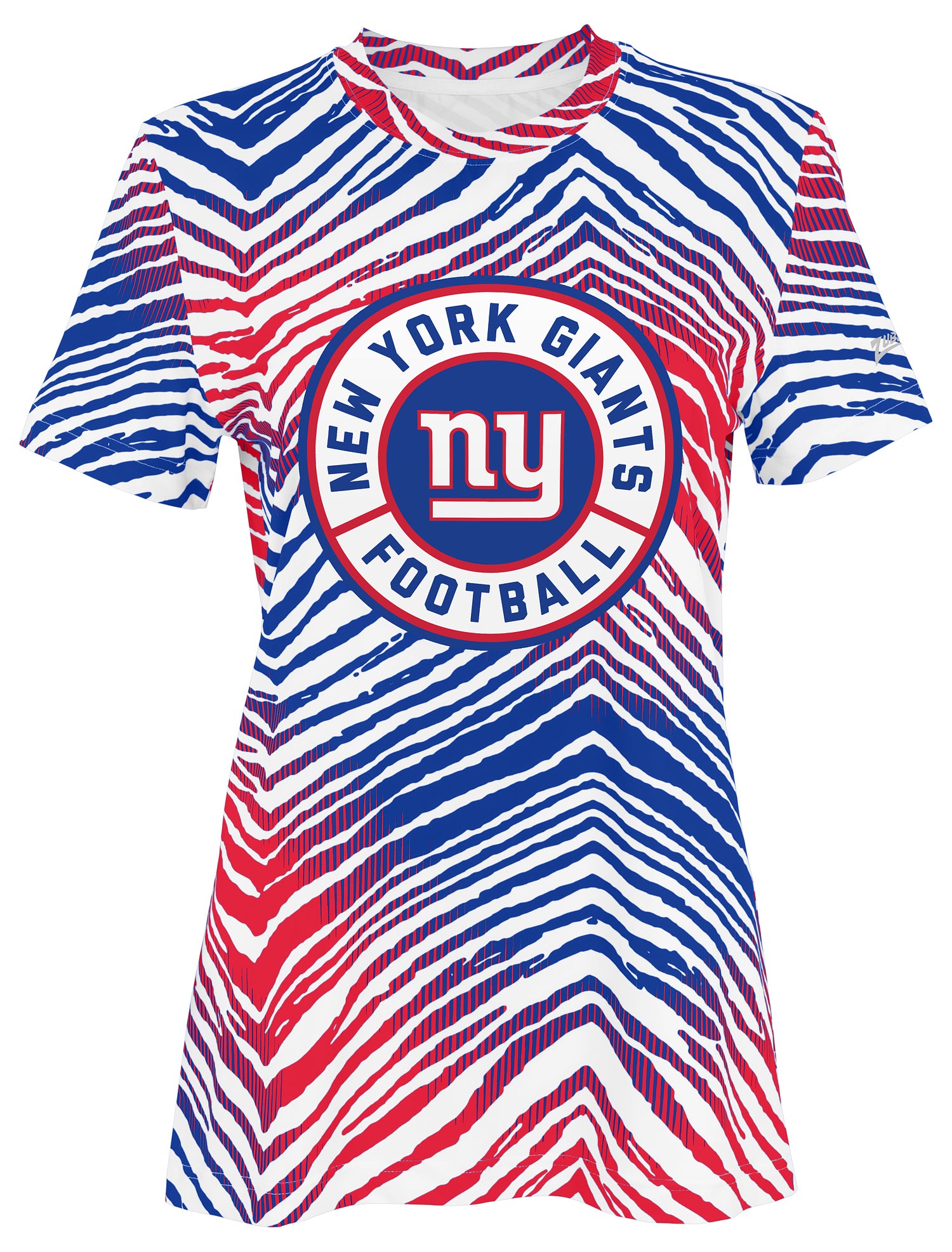 Zubaz NFL Women's Zebra 2 Team Color Circle Logo Short Sleeve T-Shirt, New York Giants