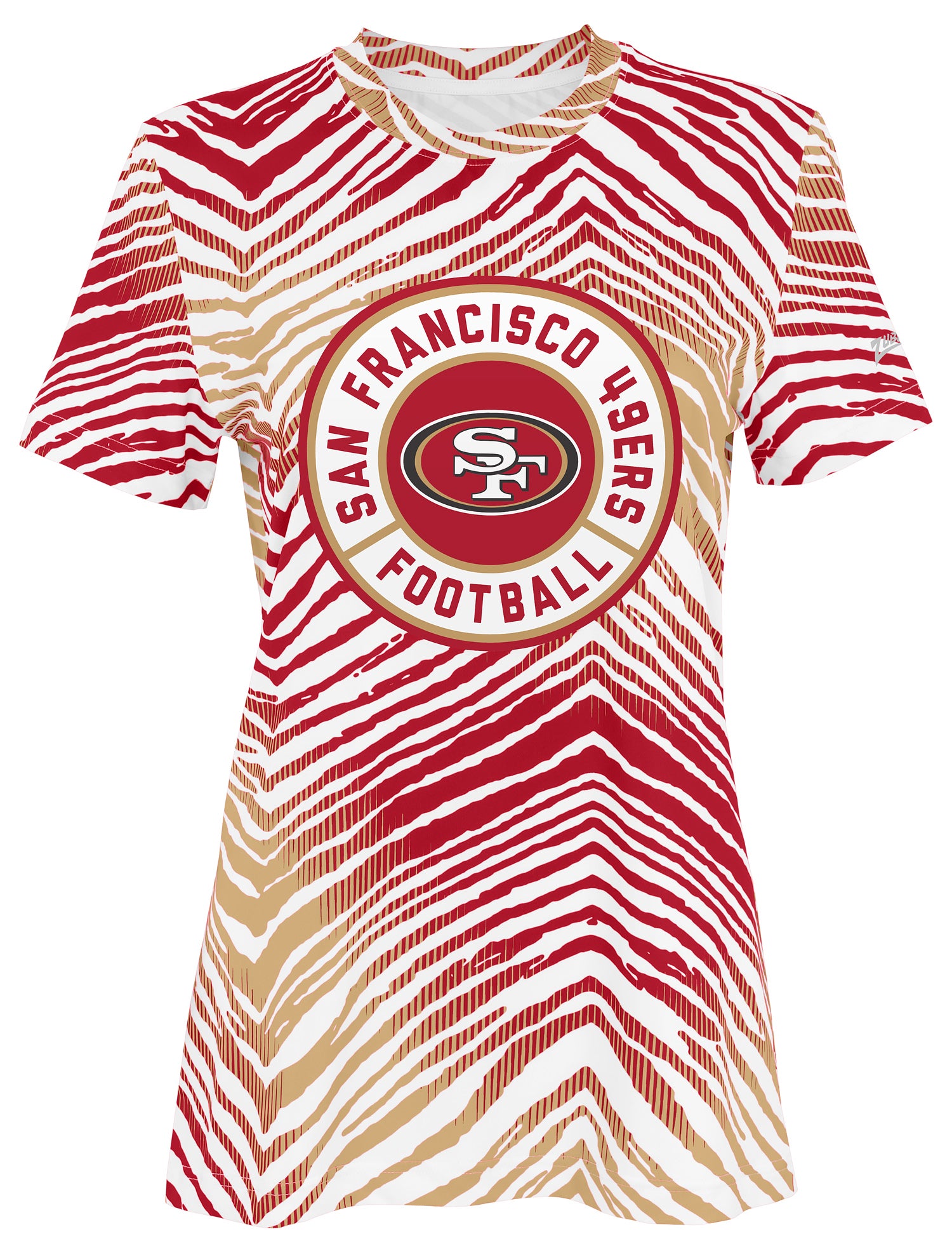 Zubaz NFL Women's Zebra 2 Team Color Circle Logo Short Sleeve T-Shirt, San Francisco 49ers
