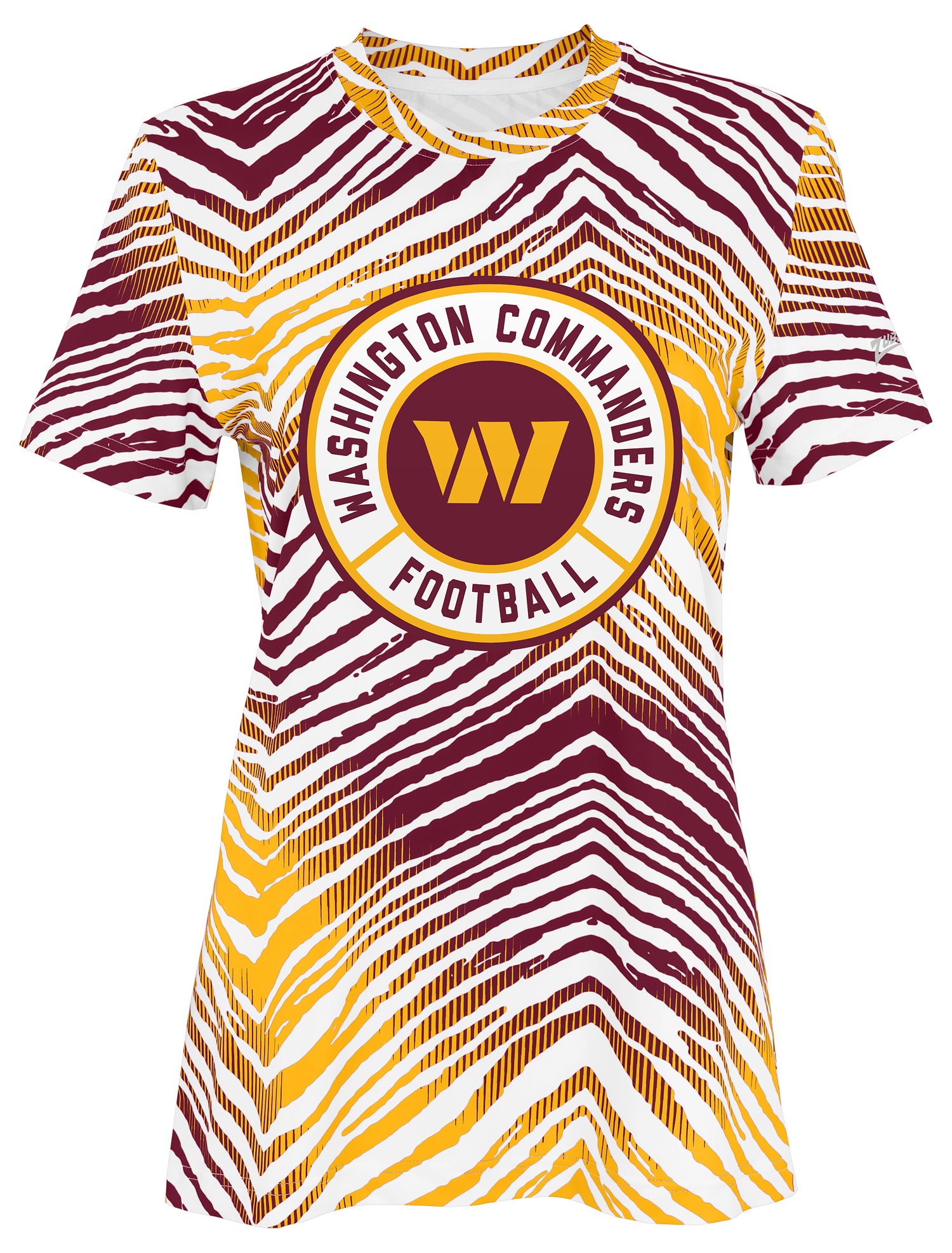 Zubaz NFL Women's Zebra 2 Team Color Circle Logo Short Sleeve T-Shirt, Washington Commanders