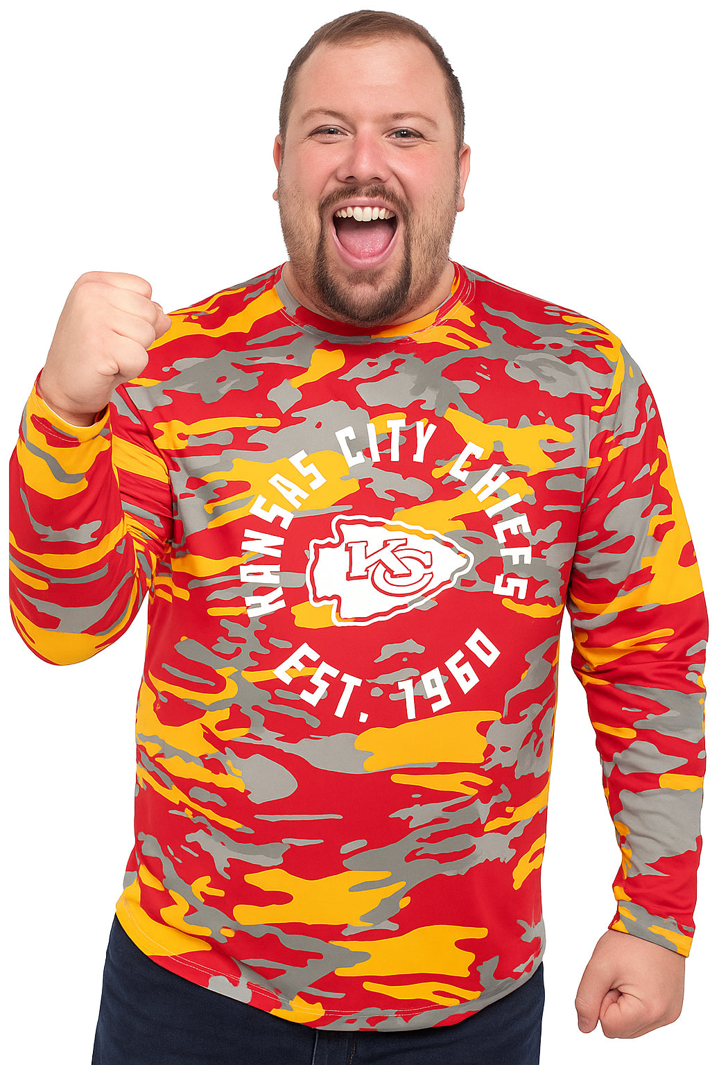 Zubaz NFL Men's Camo Alternate Color with White Circle Logo Long Sleev