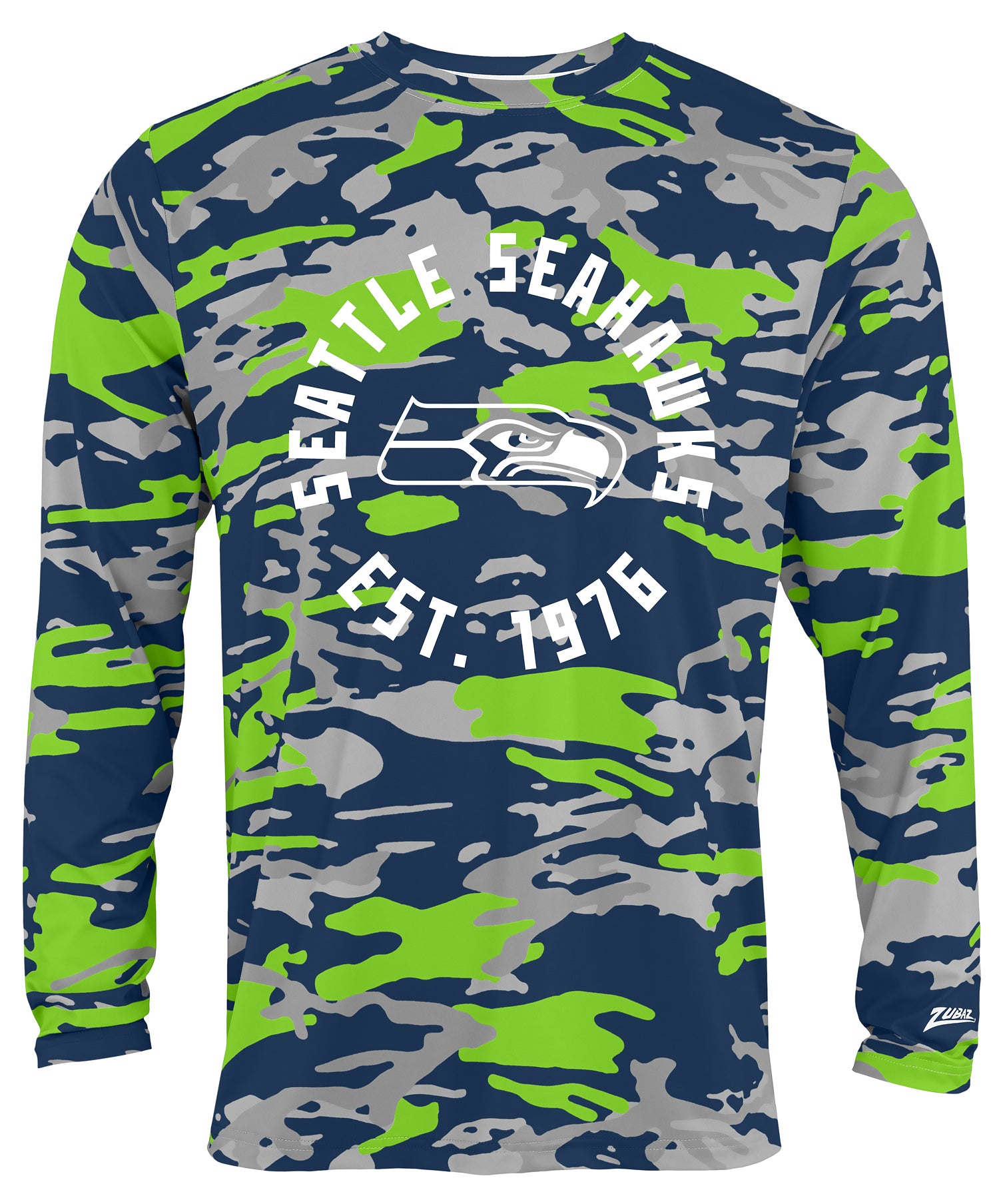 Zubaz NFL Men's Camo Alternate Color with White Circle Logo Long Sleeve T-Shirt, Seattle Seahawks
