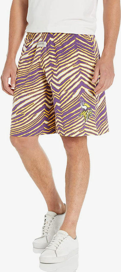 Zubaz Men's MINNESOTA VIKINGS PURPLE/YELLOW ZEBRA SHORT W/ LEFT LEG LOGO XXL