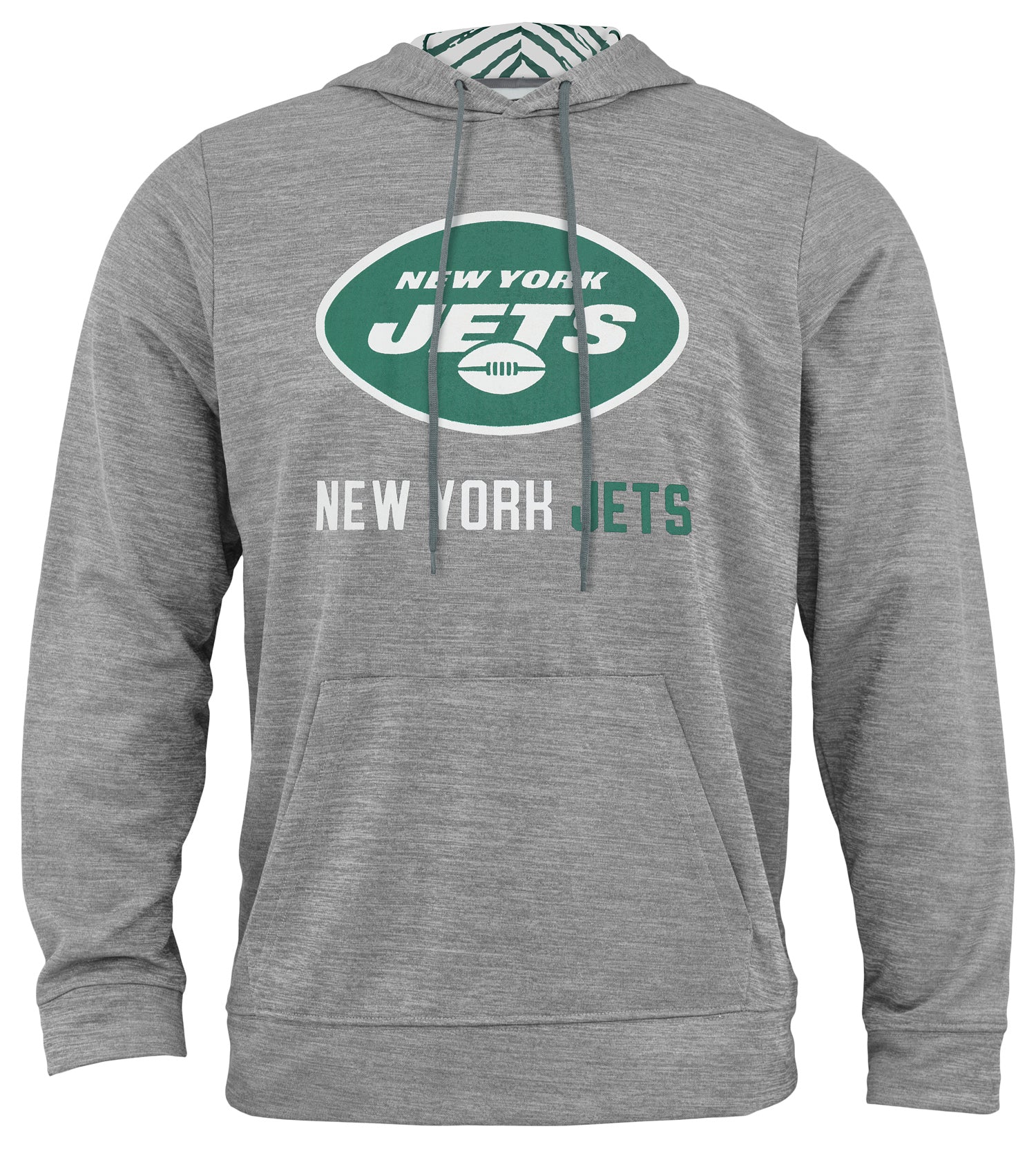 Zubaz NFL New York Jets Men's Gray Team Name and Logo Zebra Hoodie