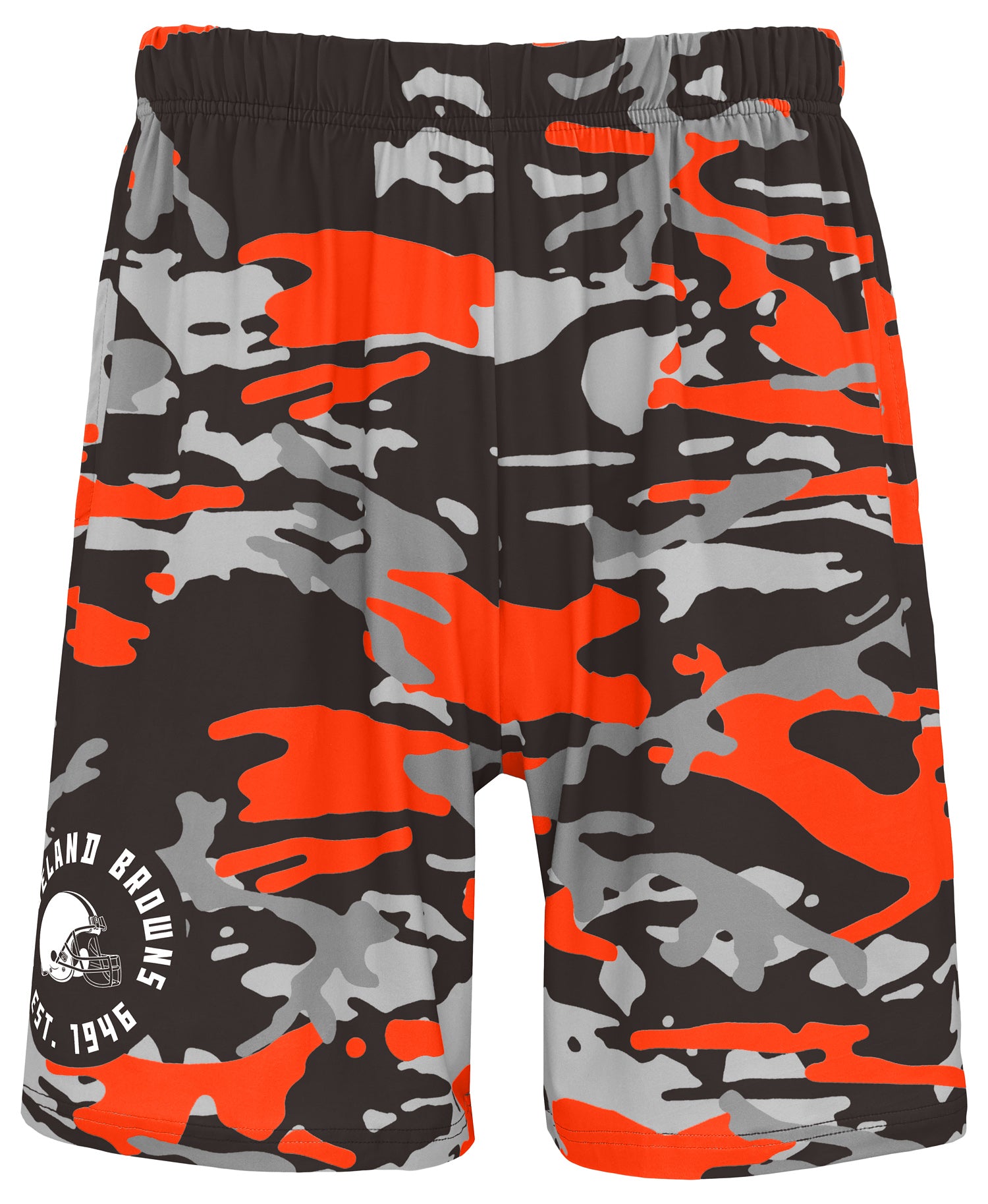 Zubaz NFL Men's 7in Alternate Camo Established Block Text Shorts, Clev