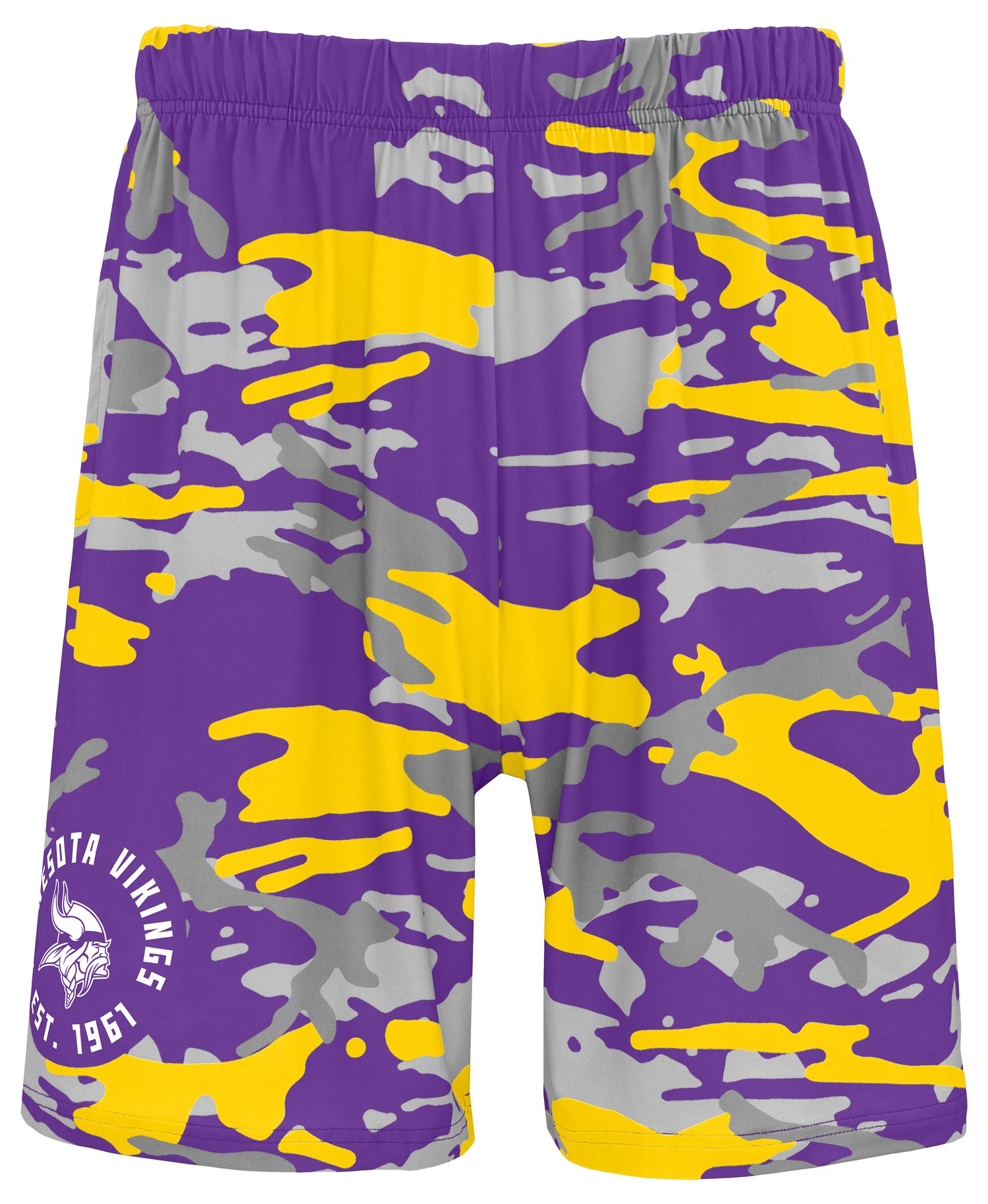 Zubaz NFL Men's 7in Alternate Camo Established Block Text Shorts, Minnesota Vikings