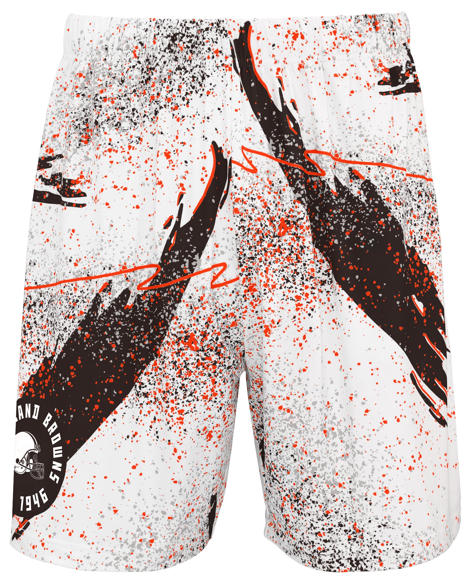 Zubaz NFL Men's 7in Confetti Overtime Block Text Shorts, Cleveland Browns