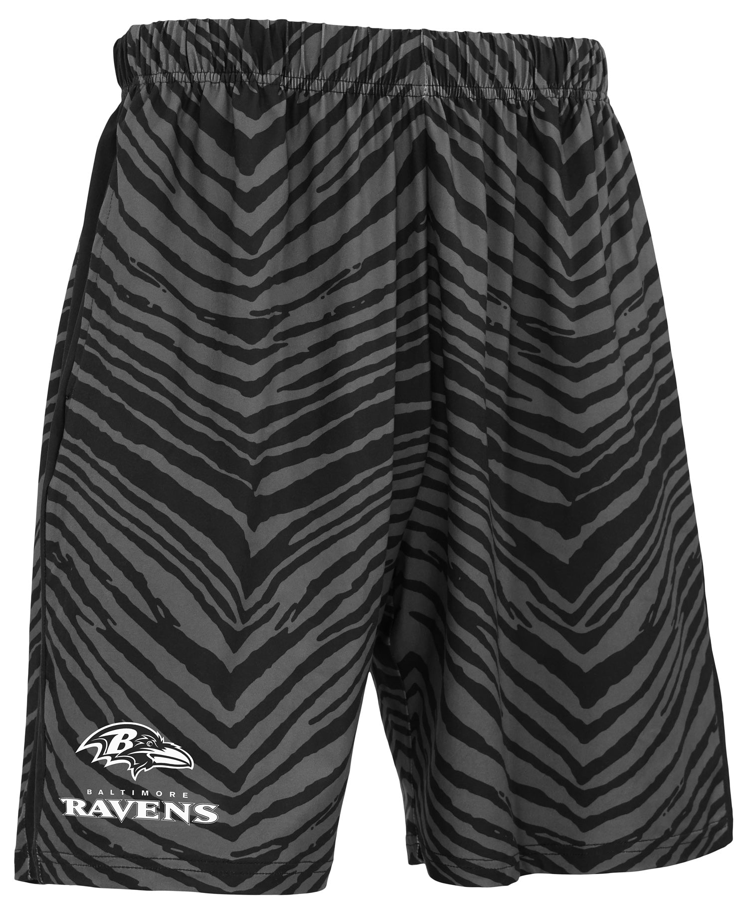 Zubaz NFL Men's 7in Zebra 2 Color Tonal Wordmark Stacked Shorts, Baltimore Ravens