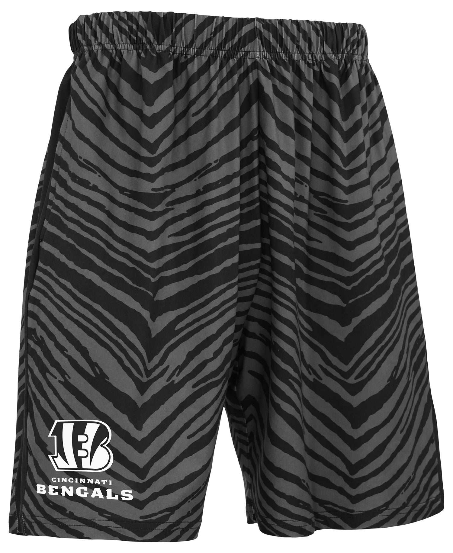 Zubaz NFL Men's 7in Zebra 2 Color Tonal Wordmark Stacked Shorts, Cincinnati Bengals