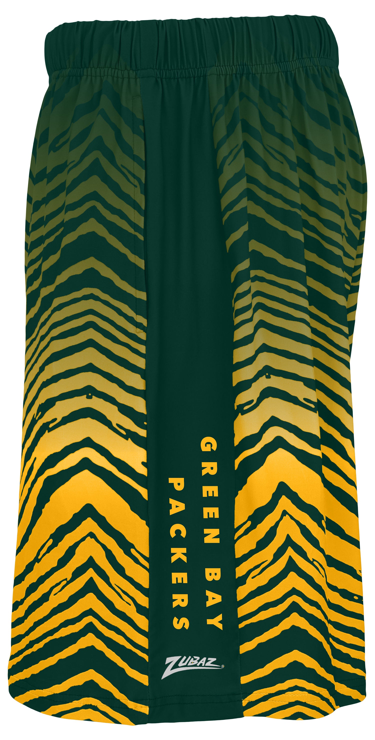 Zubaz NFL Men's 7in Fade Primary Stacked Text Shorts, Green Bay Packer