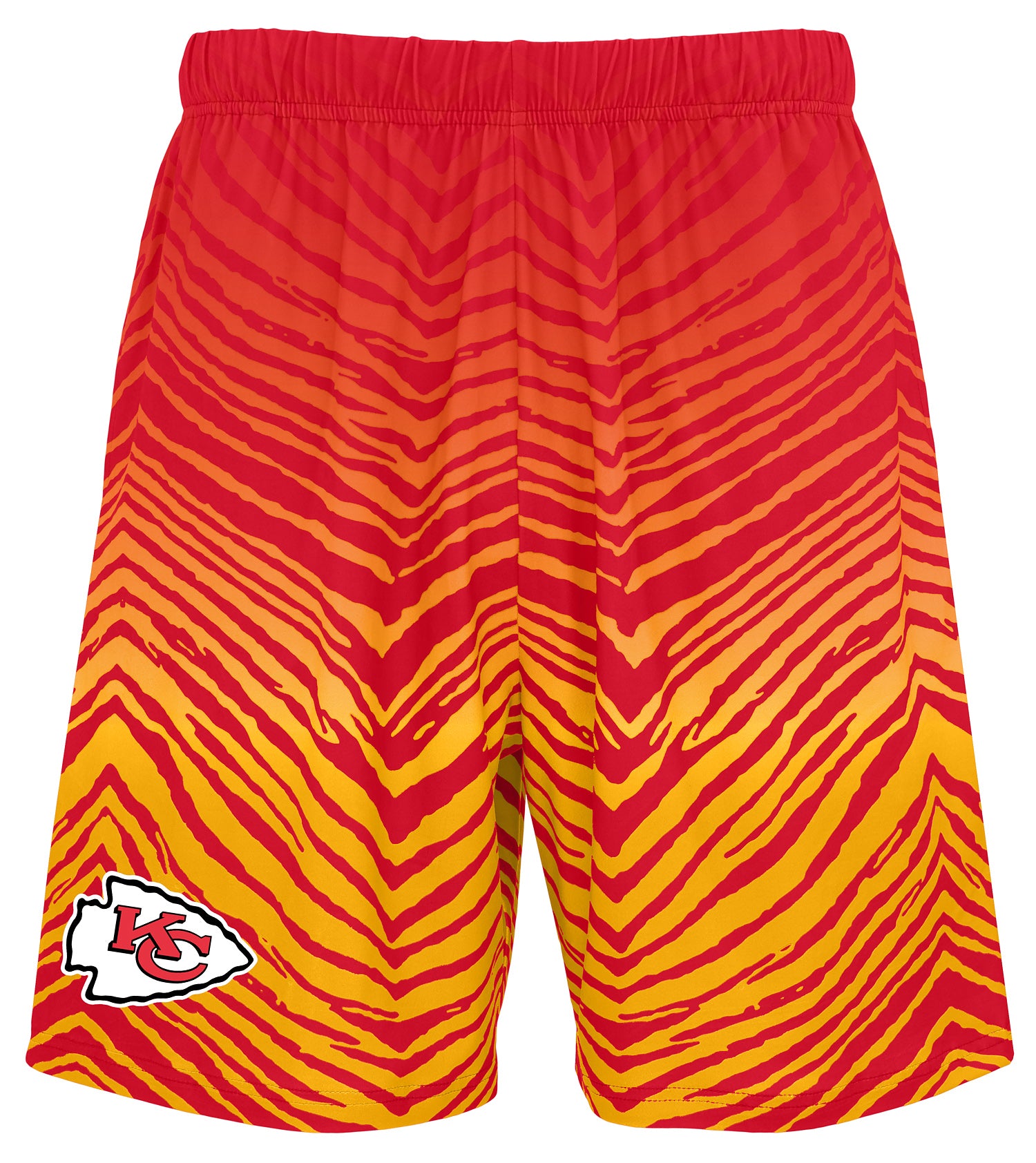 Zubaz NFL Men's 7in Fade Primary Stacked Text Shorts, Kansas City Chie