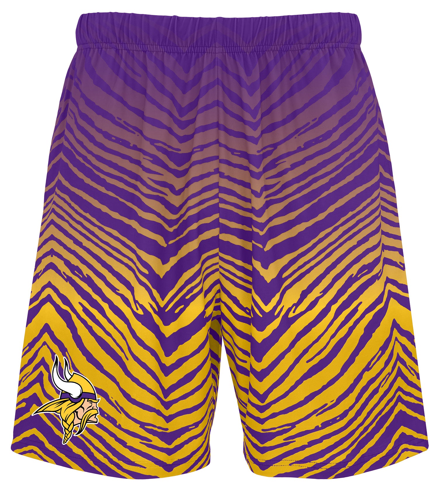Zubaz NFL Men's 7in Fade Primary Stacked Text Shorts, Minnesota Viking