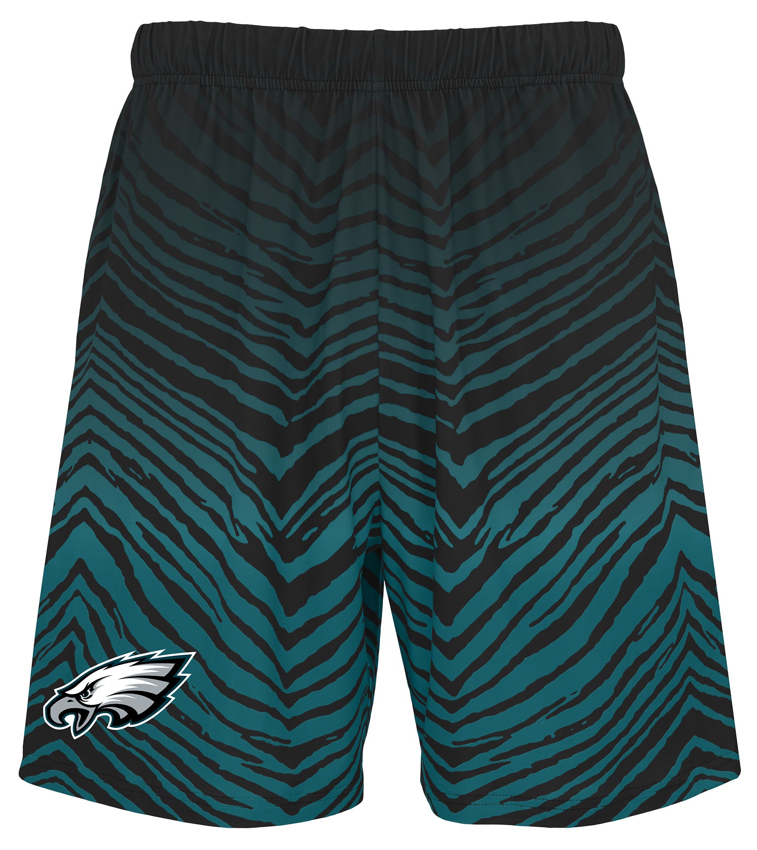 Zubaz NFL Men's 7in Fade Primary Stacked Text Shorts, Philadelphia Eagles