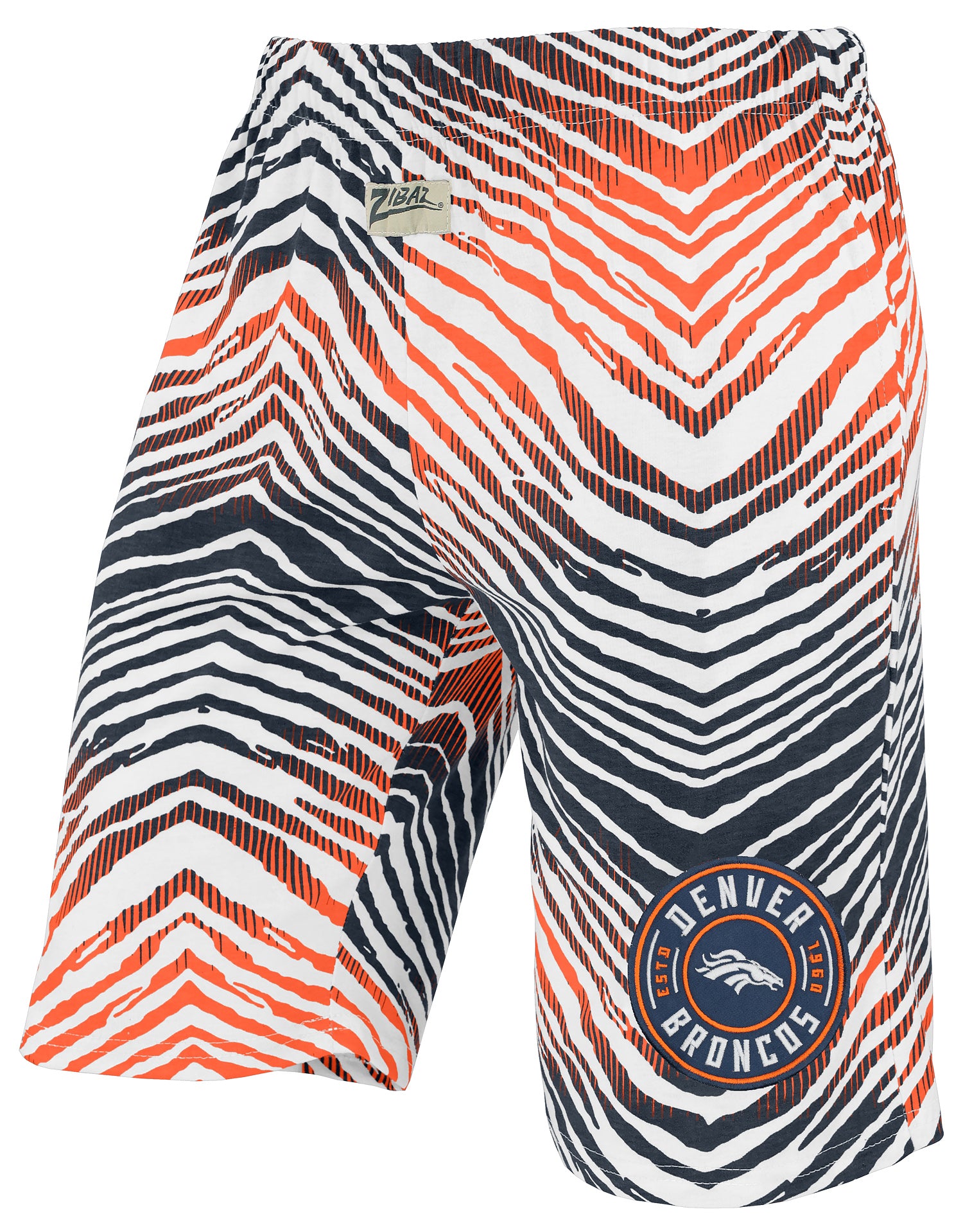 Zubaz NFL Adult Unisex Z88 Embroidered Zebra Ombre TMC Shorts, Denver Broncos