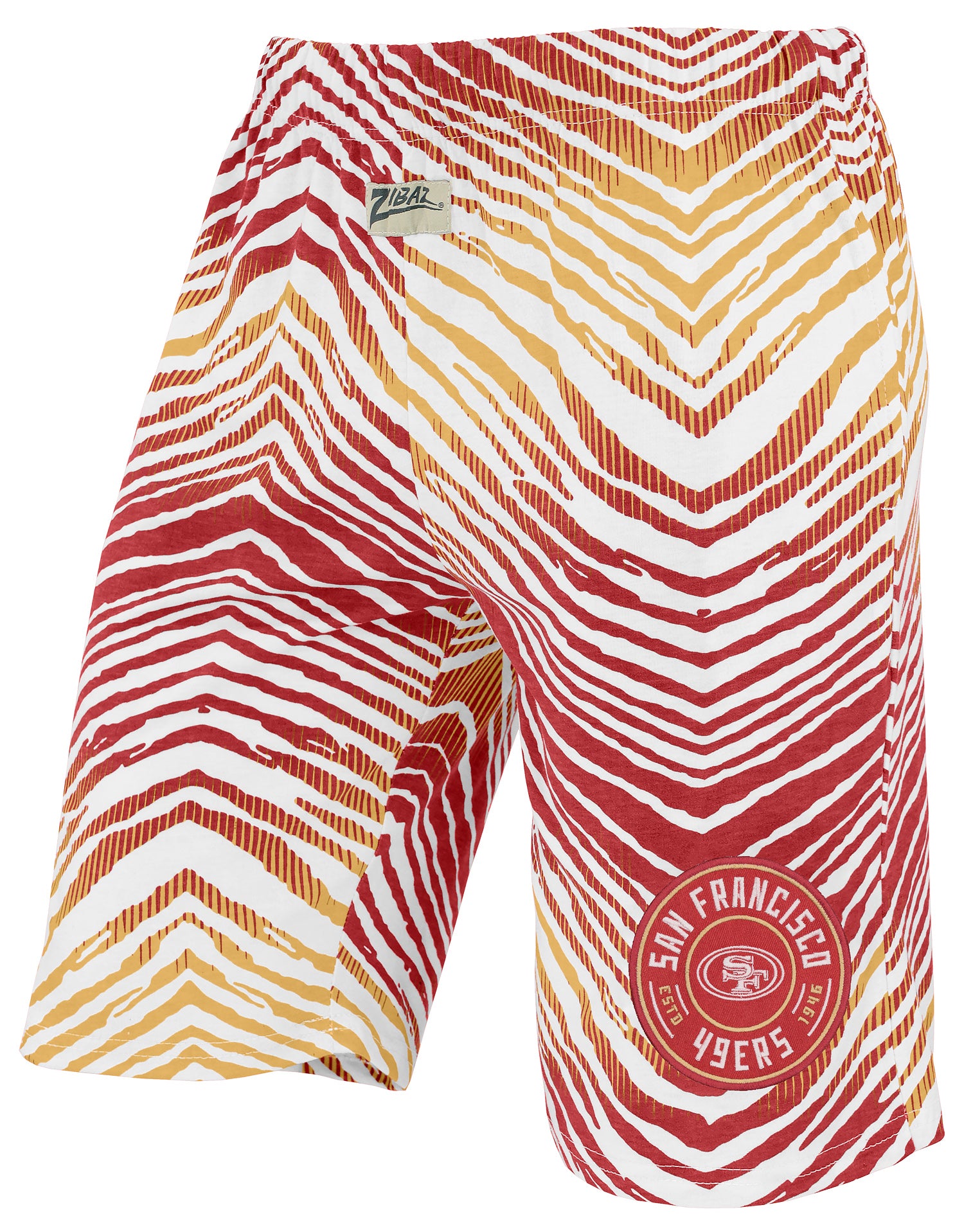 Zubaz NFL Adult Unisex Z88 Embroidered Zebra Ombre TMC Shorts, San Francisco 49ers