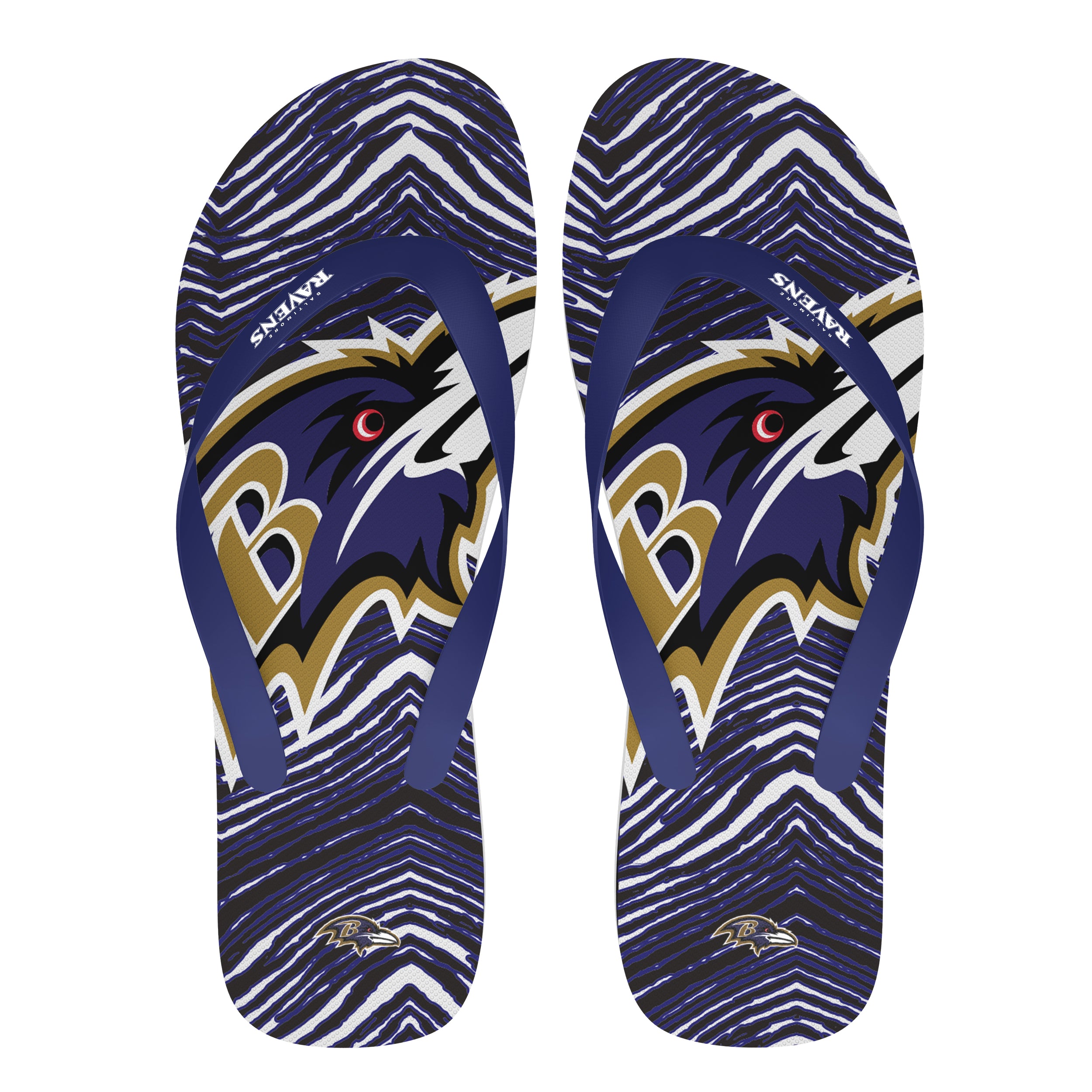 Zubaz NFL Baltimore Ravens Official Zebra Print Flip Flops, Unisex Tea